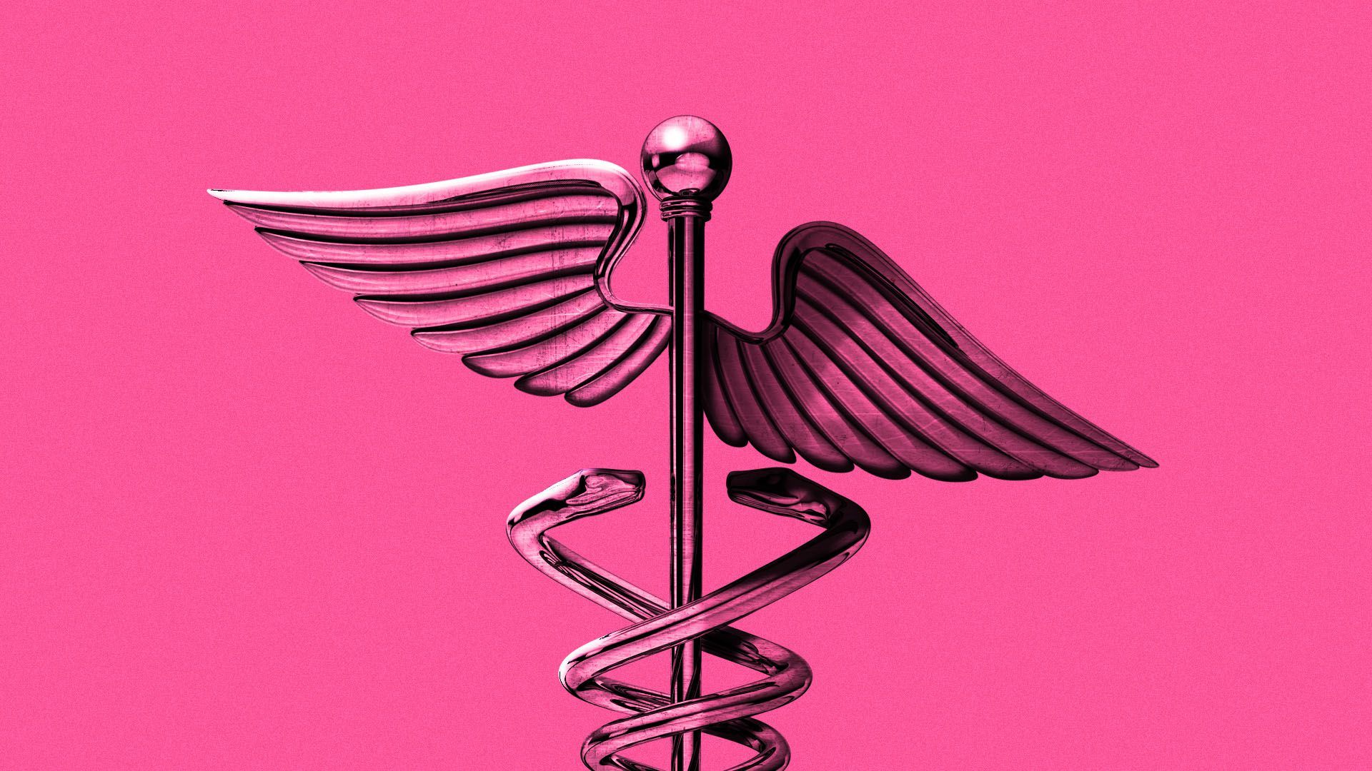 Illustration of a caduceus with uneven wings.