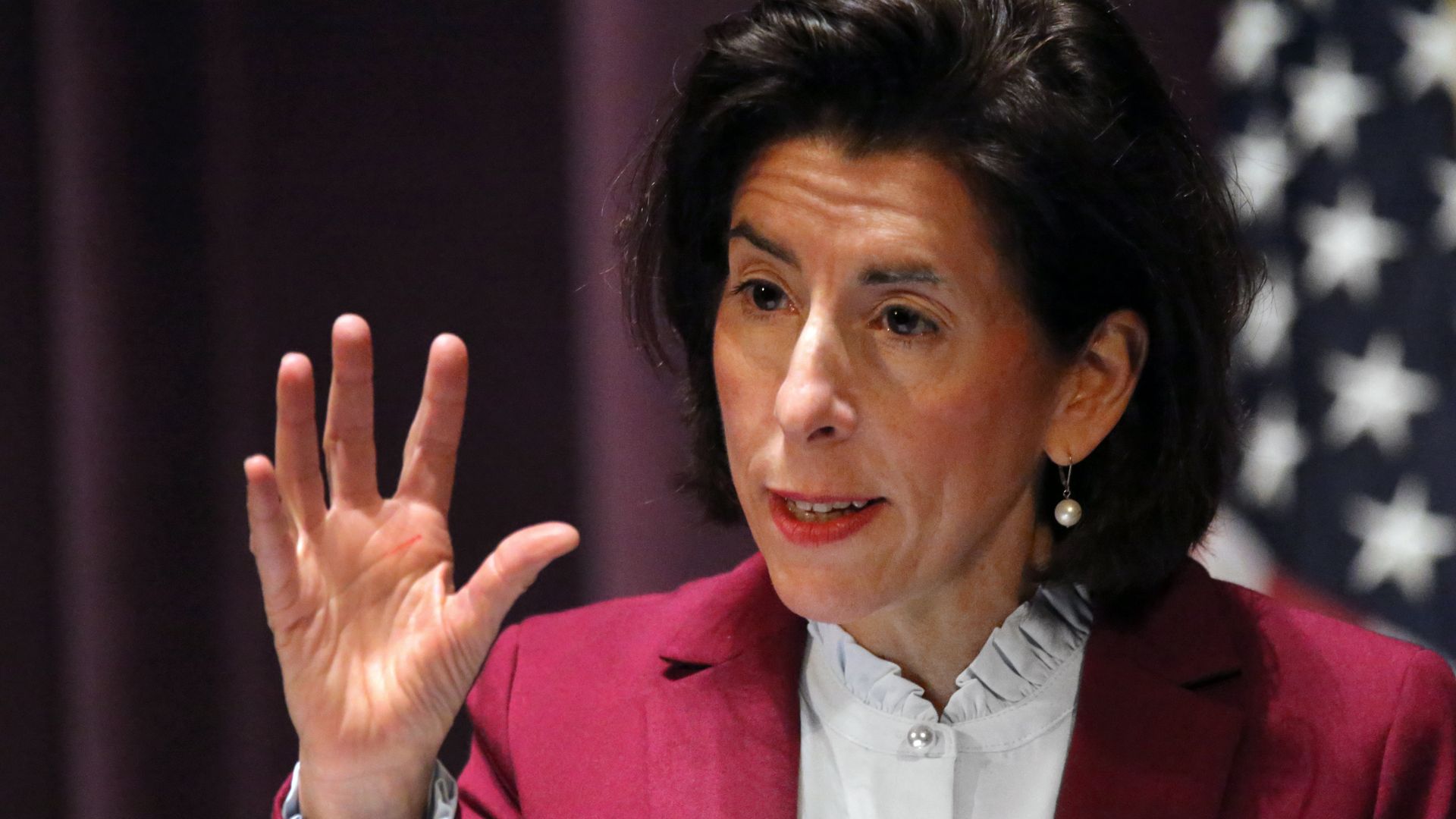 Gina Raimondo speaks while gesturing
