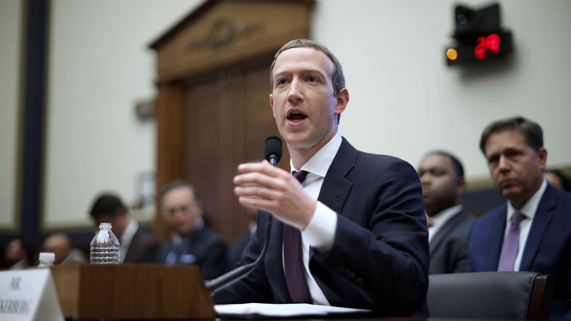 Photo of Facebook CEO Mark Zuckerberg testifying before the House Financial Services Committee