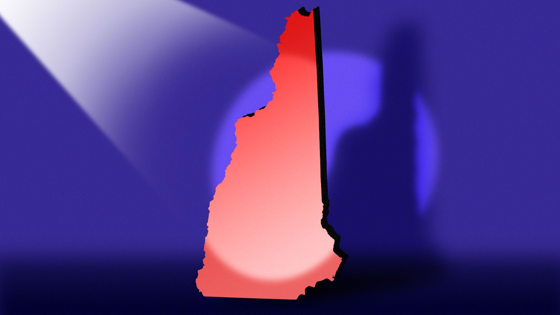 Illustration of the New Hampshire state shape lit by a spotlight