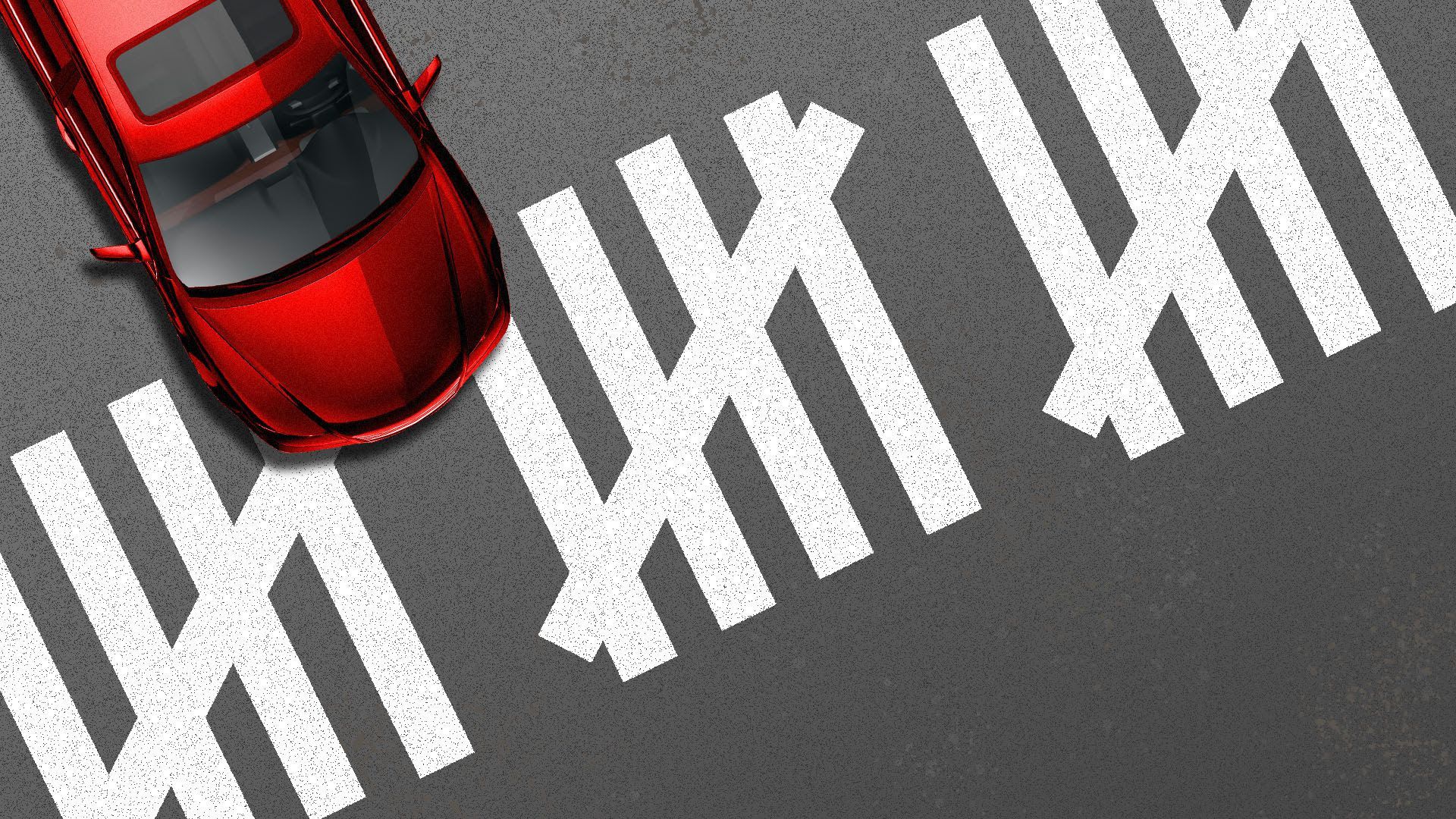An illustration of a car driving down a road.