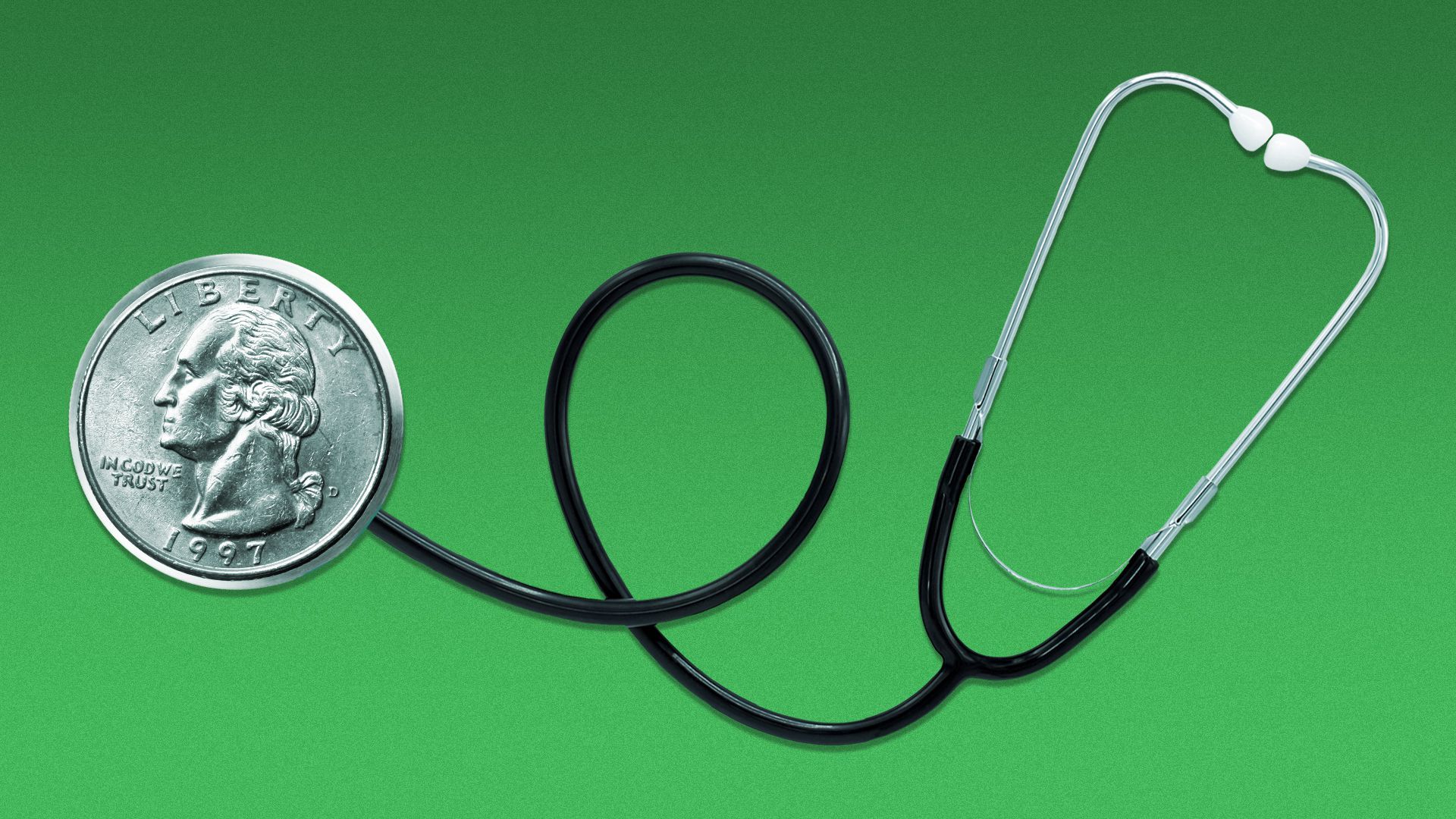 Illustration of a stethoscope made from a coin.