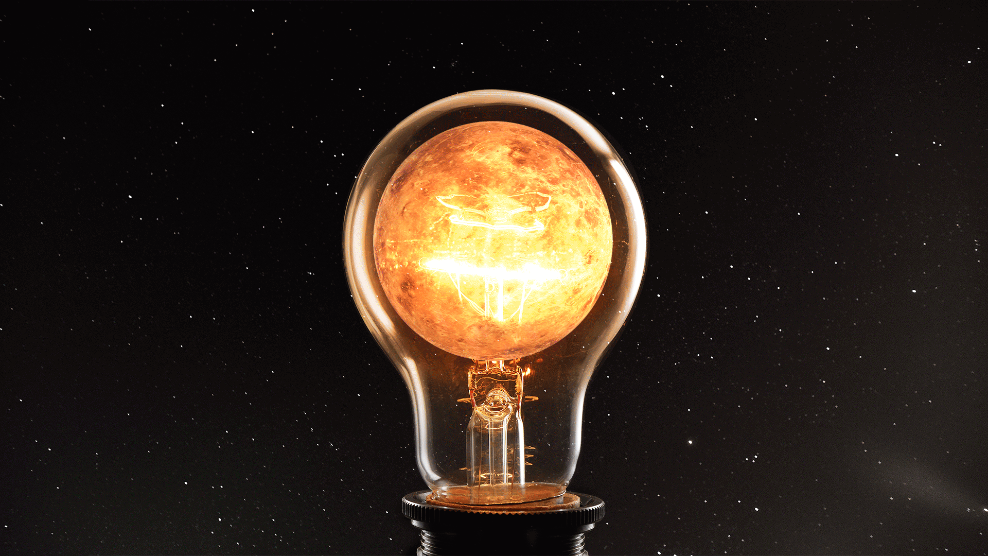 Illustration of Venus flickering and dimming inside of a light bulb