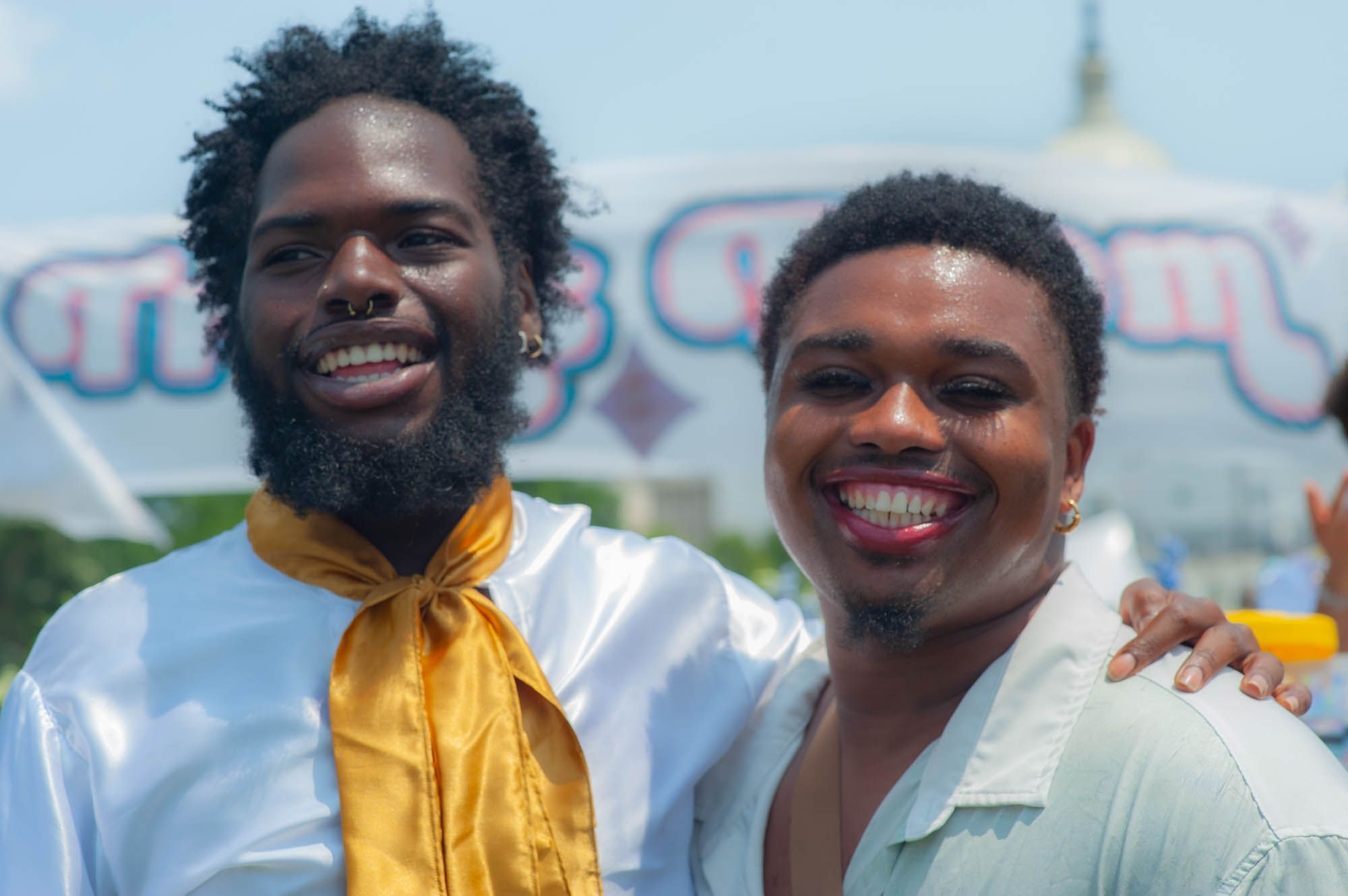 DaQuon Allen, 20, and Josh Baker, 26, pose at The Trans Youth Prom in Washington D.C. 