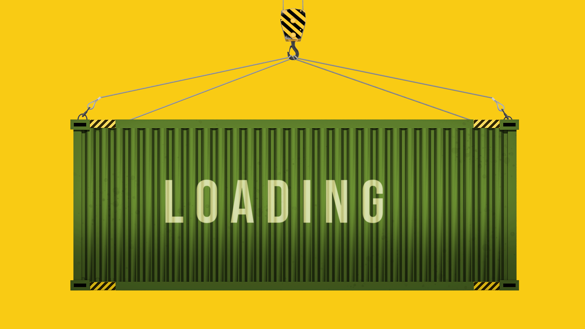 Animation of a shipping container with a loading screen on it