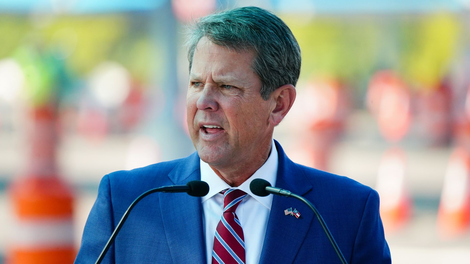 Georgia Governor Brian Kemp speaking on Aug. 10.