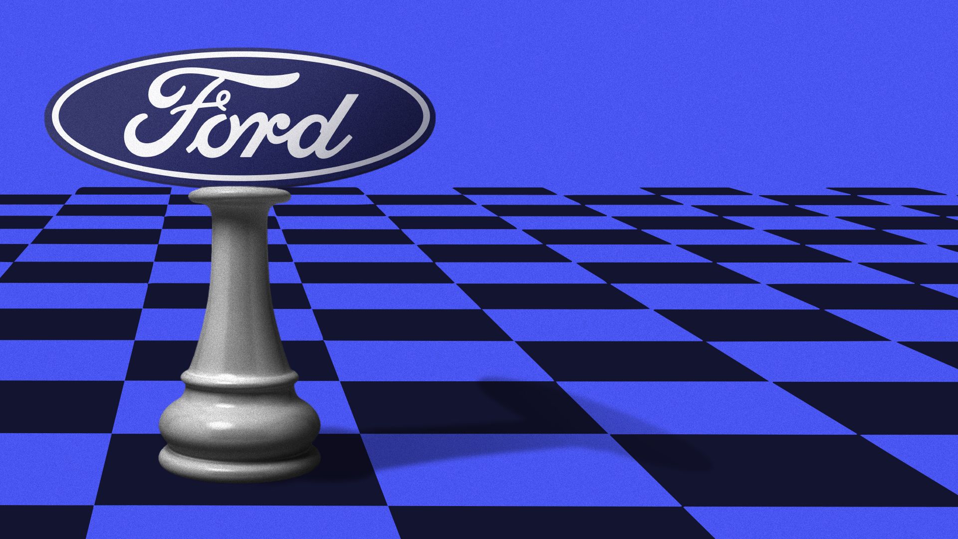 Illustration of the Ford logo atop a chess piece.