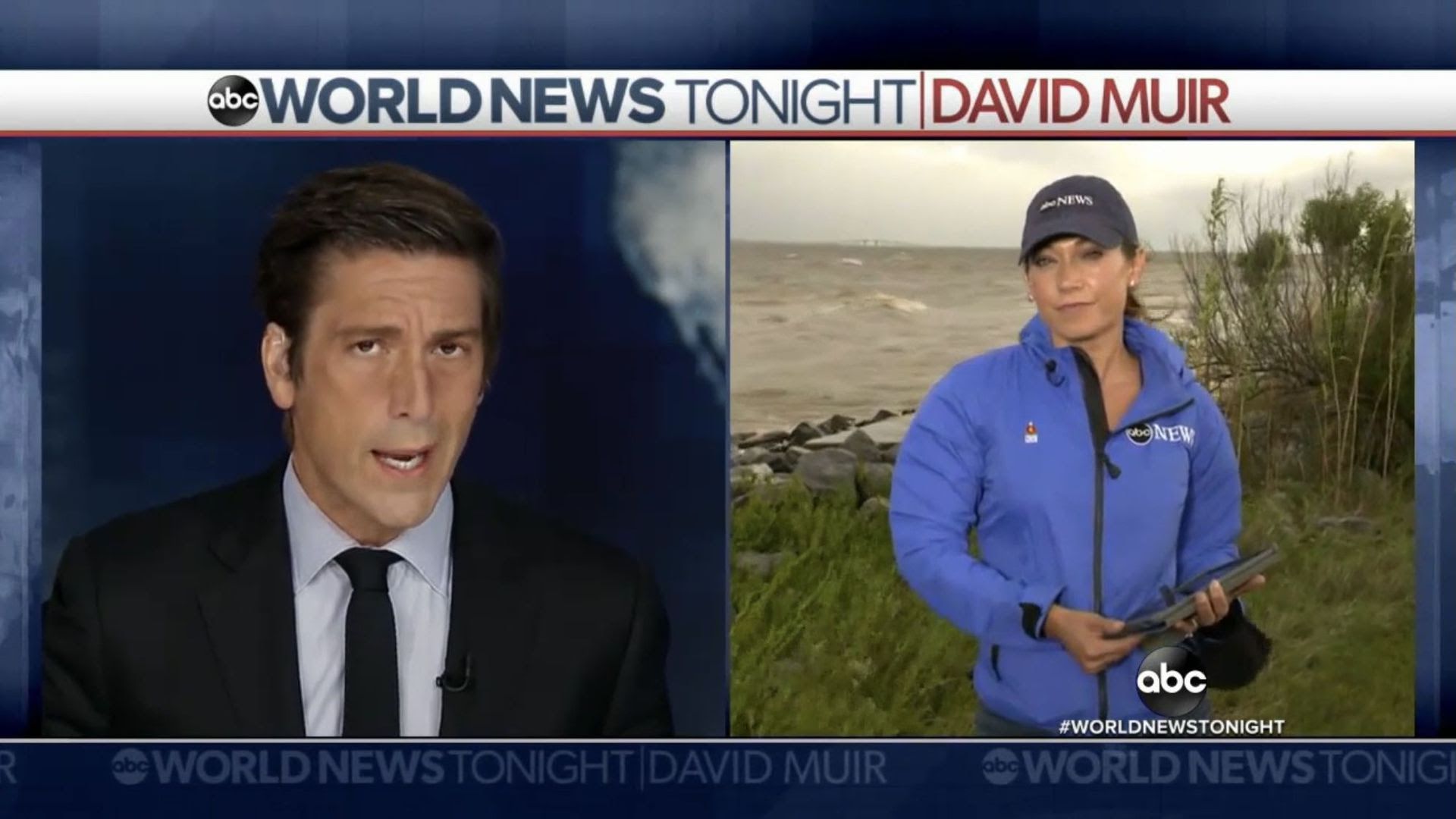 David Muir introduces chief meteorologist Ginger Zee. Photo via ABC News