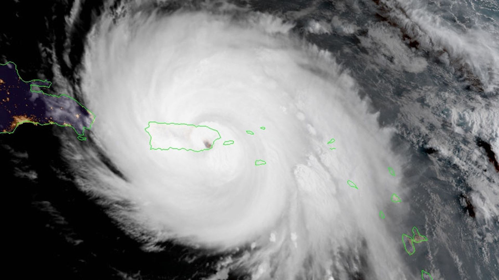 Hurricane Maria seen as it made landfall in Puerto Rico in 2017.