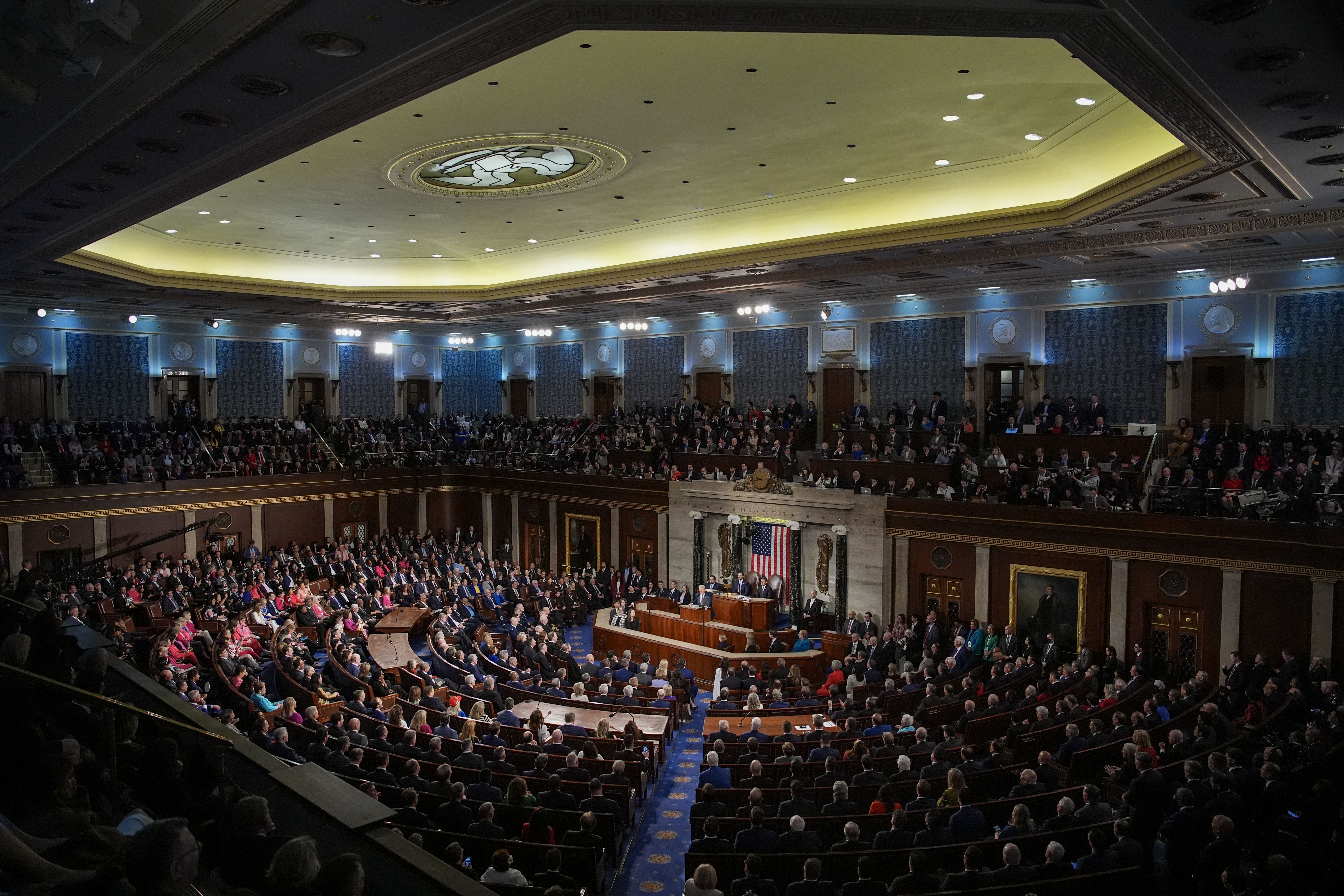 President Trump addresses a joint session of Congress in the House chamber last night.