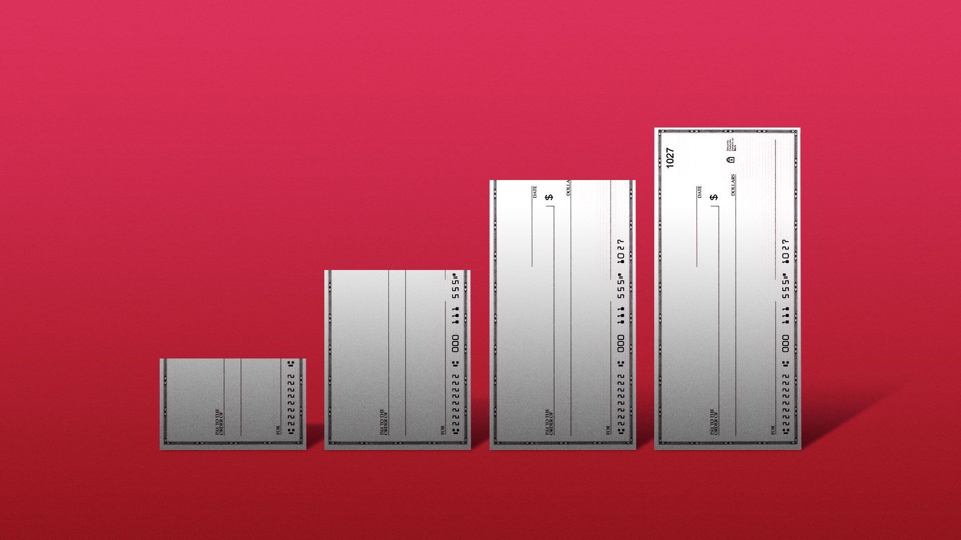 Illustration of bar graph made of blank checks
