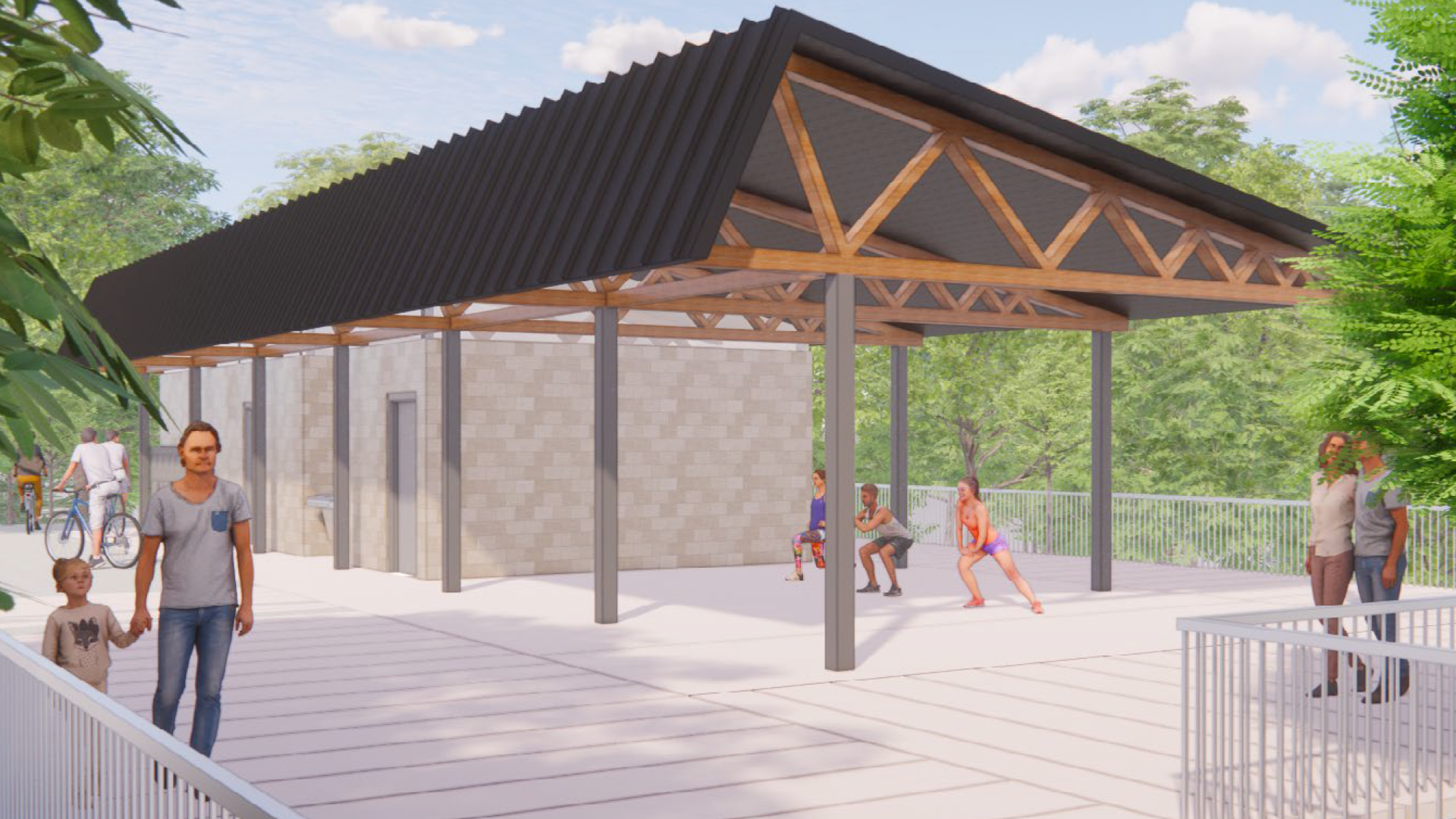 Eastfield Park's community "porch," which would overlook the park's tree canopy. Rendering: Courtesy of Mecklenburg County