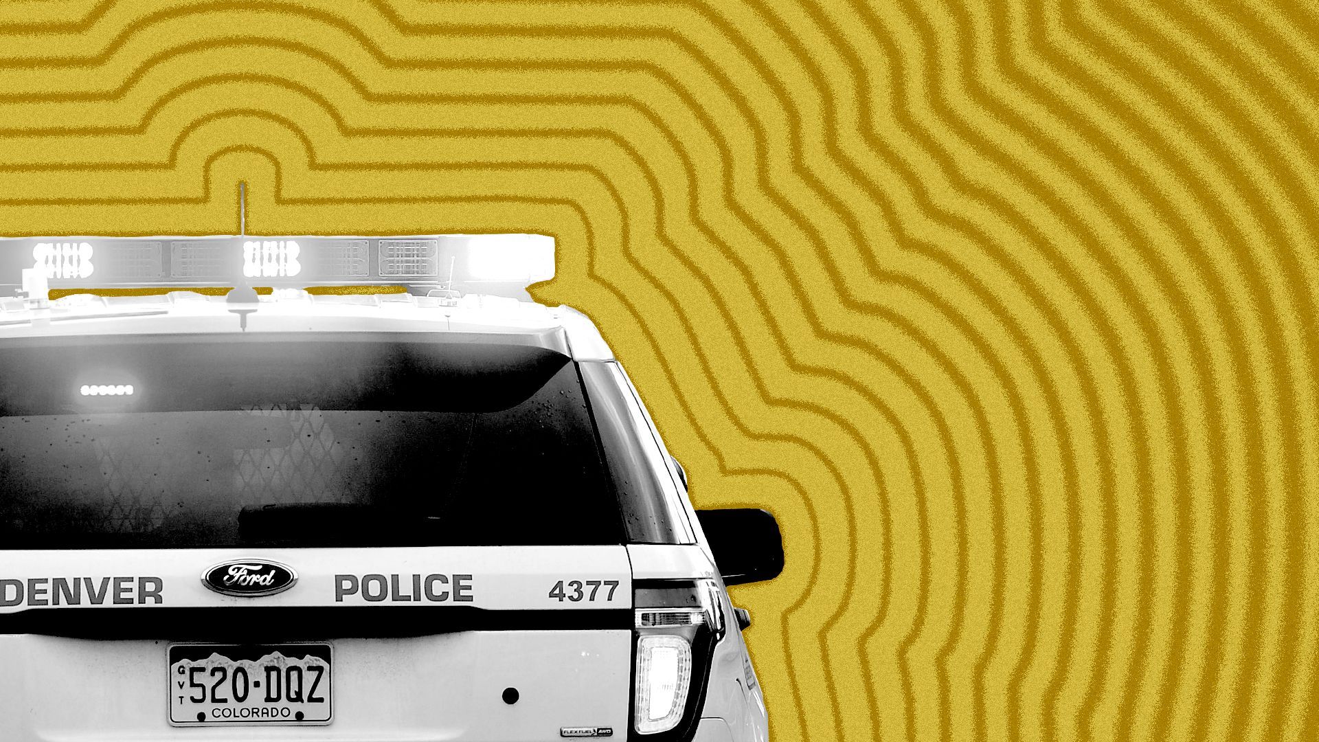 Photo illustration of a Denver Police cruiser with lines radiating from it.