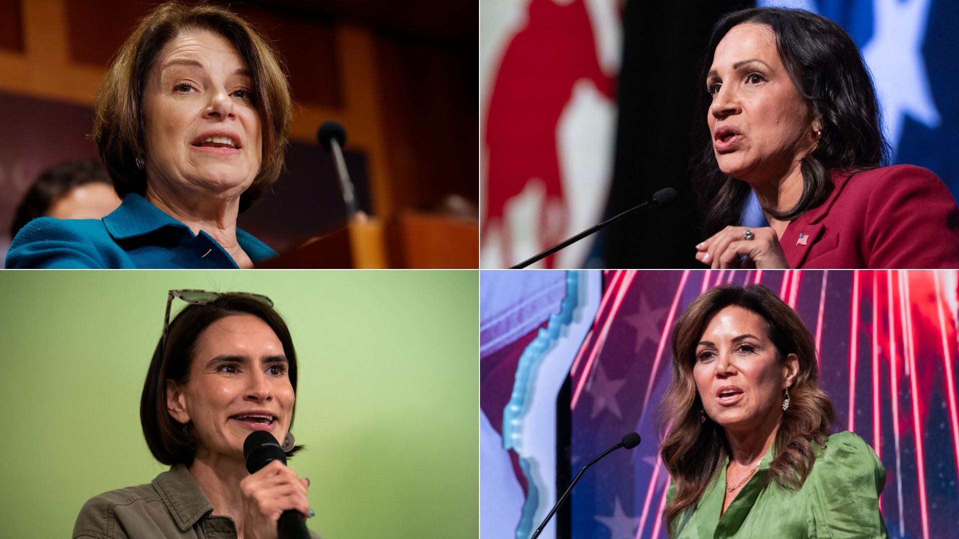 a grid showing photos of amy klobuchar, lisa demuth,peggy flanagan and michele tafoya speaking into microphones