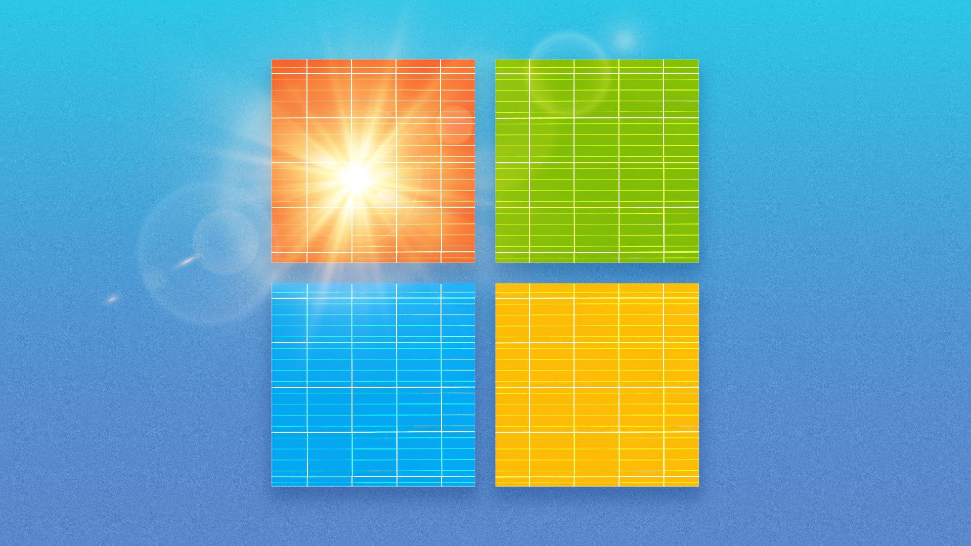Illustration of solar panels in the shape of the Microsoft logo.