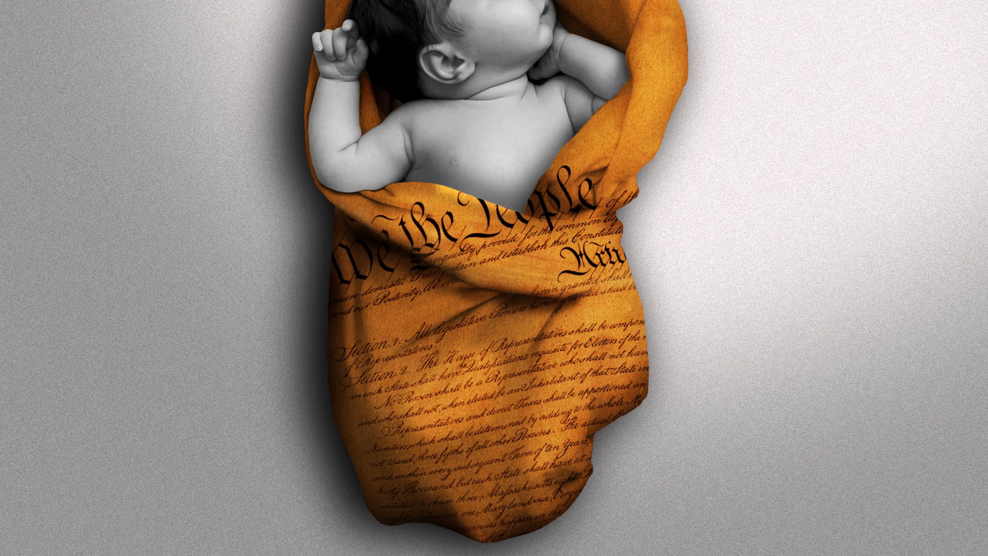 Illustration of a baby wrapped in the constitution