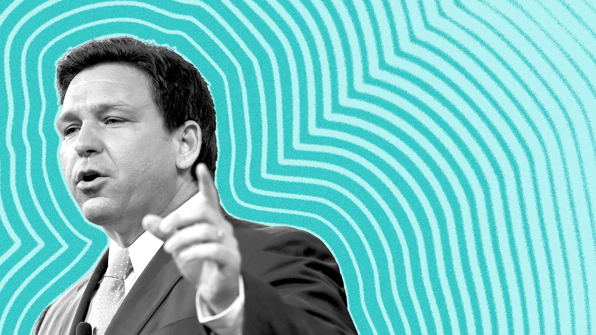 Photo illustration of Florida Governor Ron DeSantis with lines radiating from him.