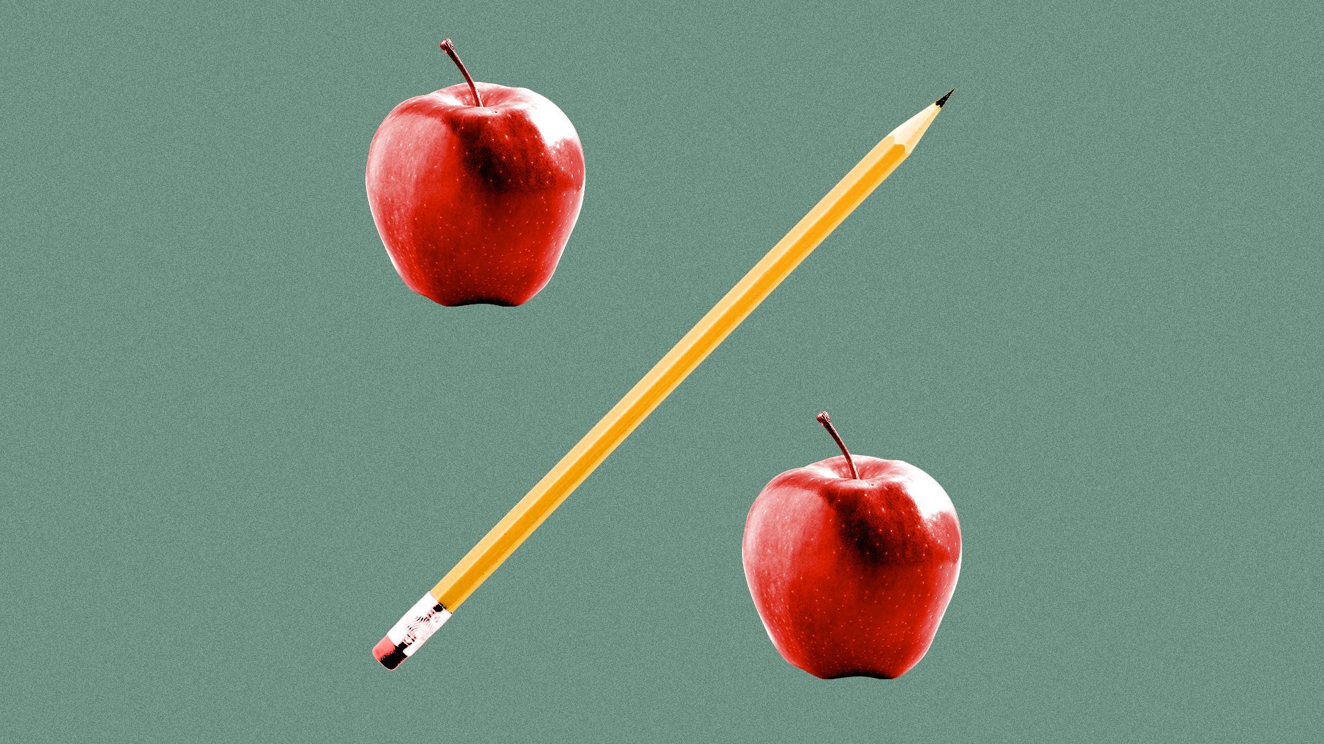 Illustration of a percent sign made out of apples and a pencil.