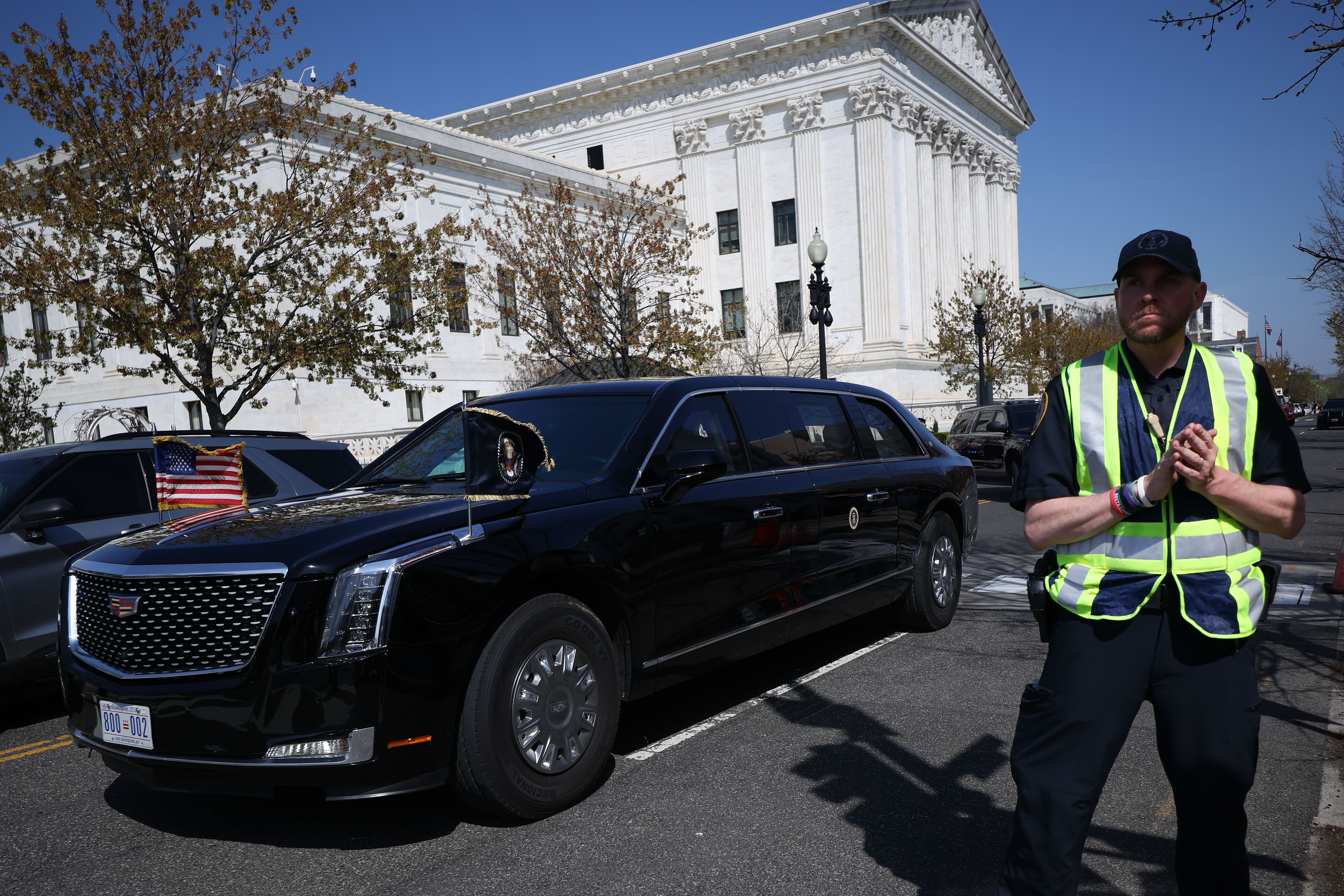 President Trump's limousine leaves the Supreme Court earlier today. Photo: Win McNamee/Getty Images
