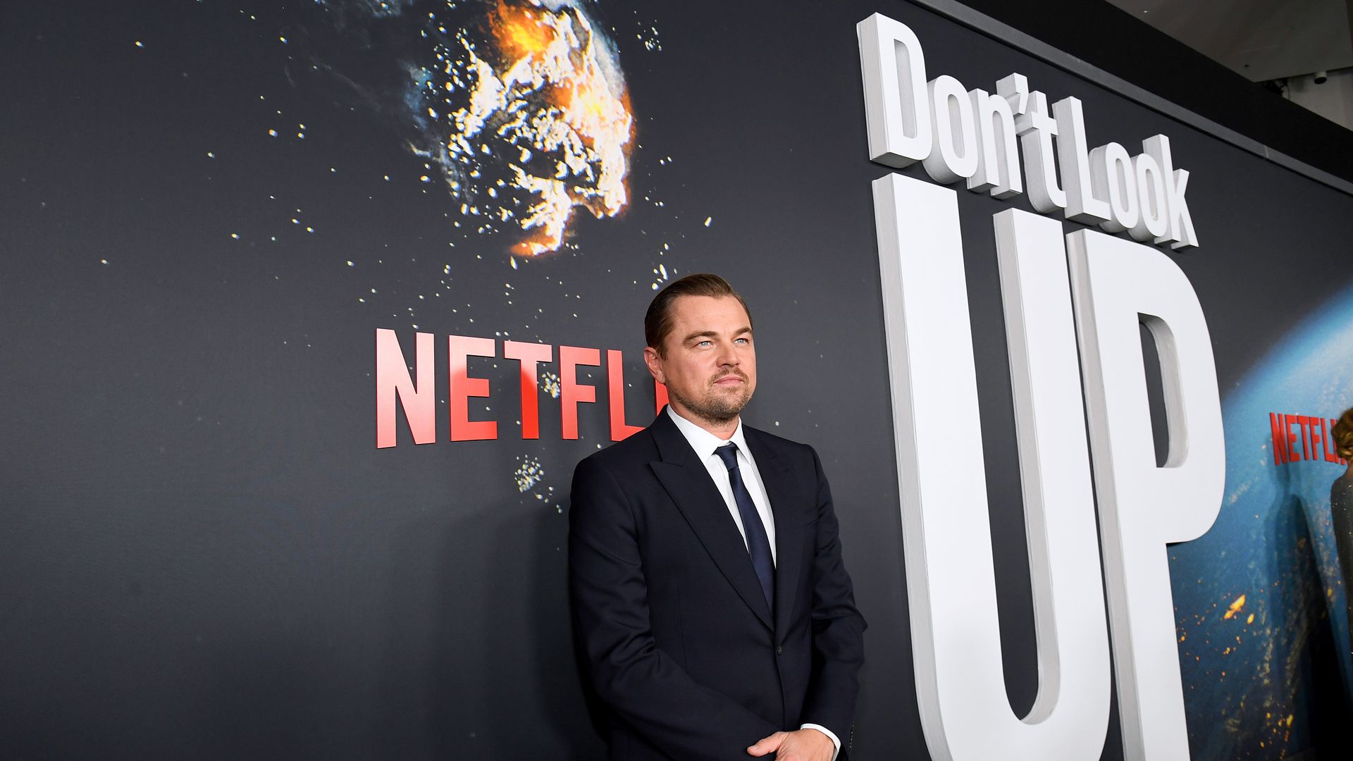 Photo of Leodardo DiCaprio at the premier of the climate-focused movie "Don't Look Up"