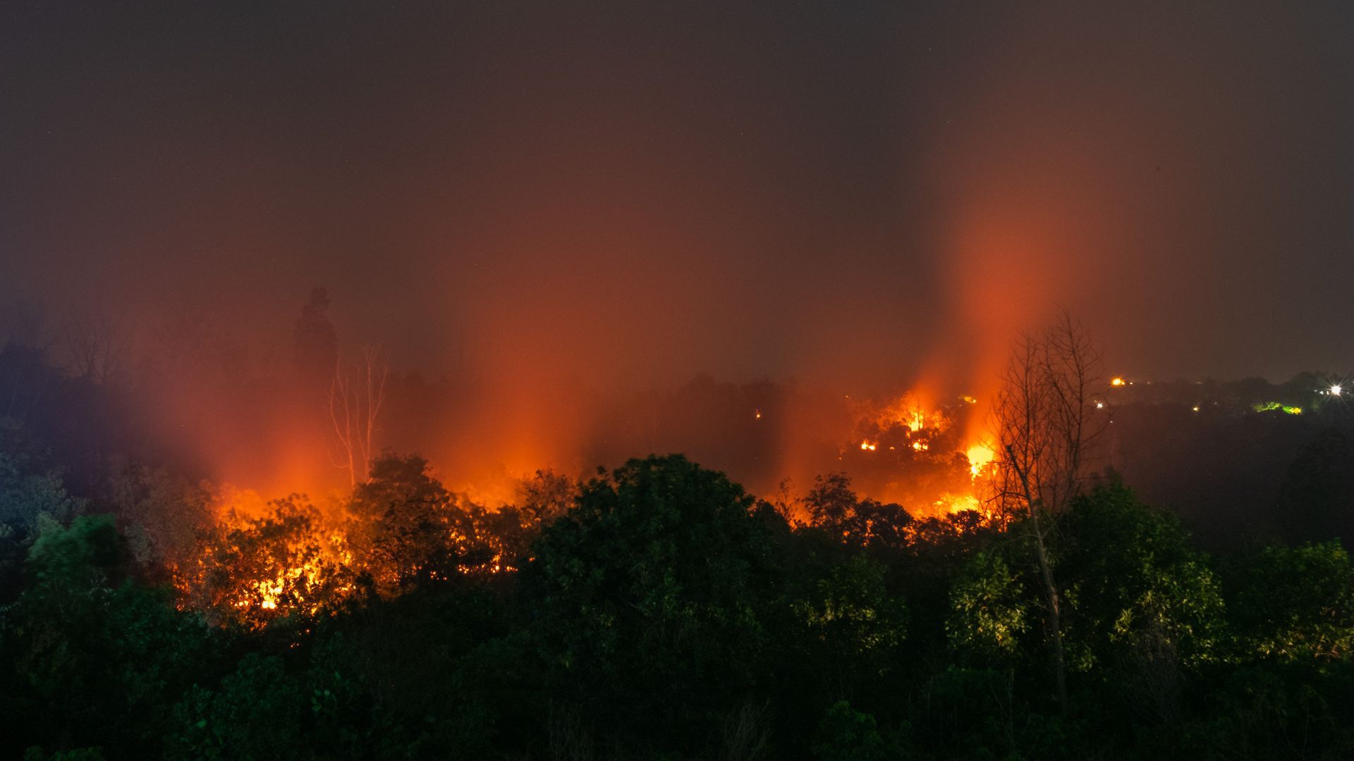 Forest fire in Riau Province, Indonesia. Indonesia's fires have been an annual problem for decades, much of it human-made for more palm oil plantations. 