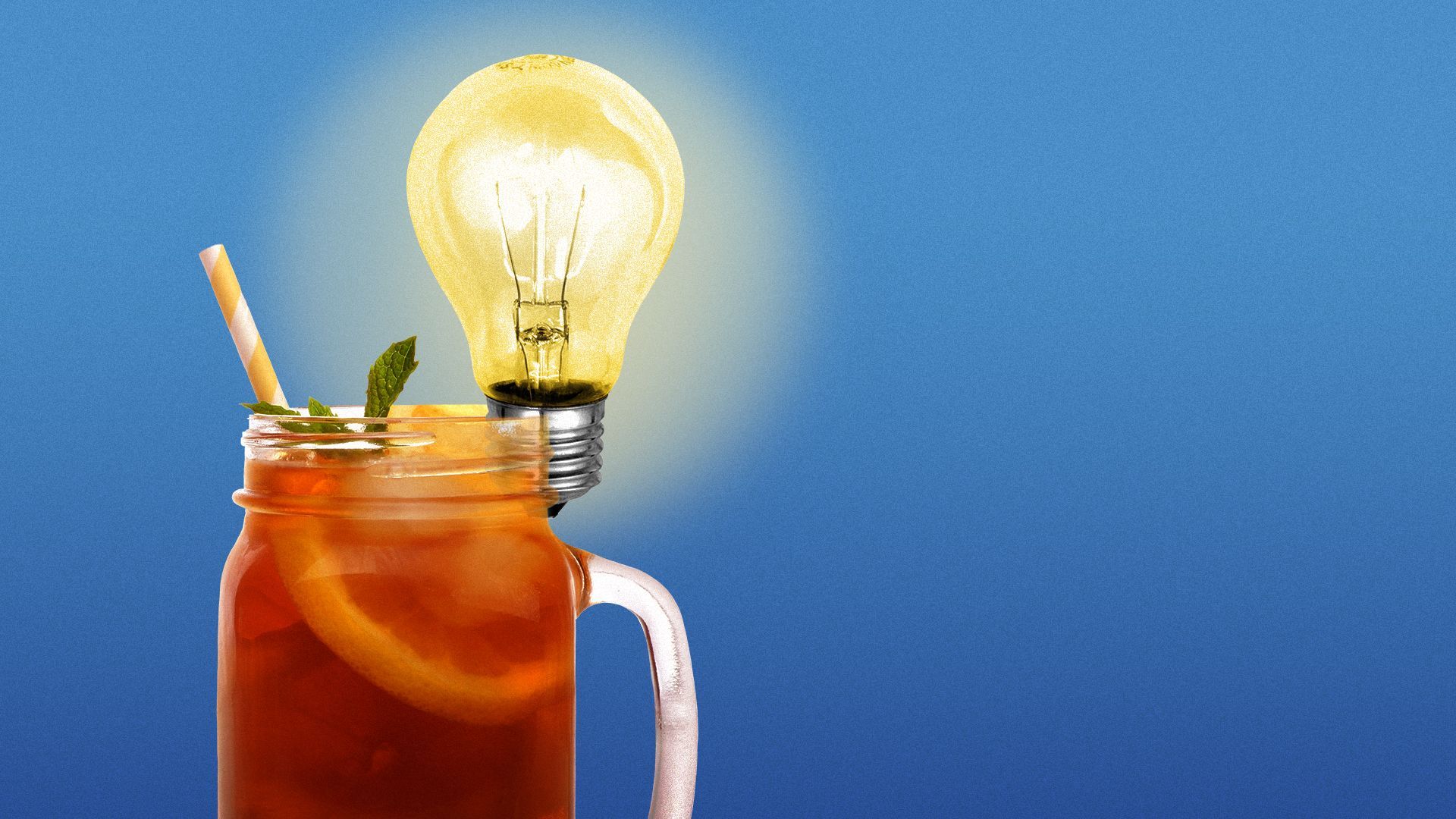 Illustration of a lightbulb as garnish on a glass of sweet tea.