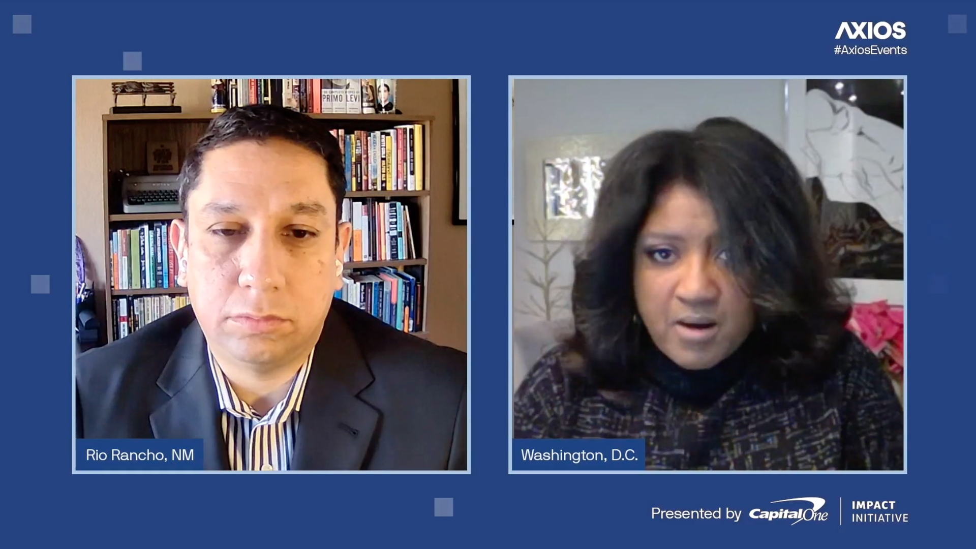 Axios' Russell Contreras (L) and National Fair Housing Alliance CEO Lisa Rice (R). Photo courtesy of Axios Events