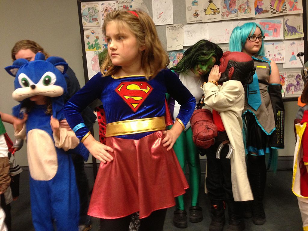 Abigail Barr, 10, from Sterling, VA, dressed as Supergirl, waits for judging results of the costume contest at the 2013 Awesome Con D.C.