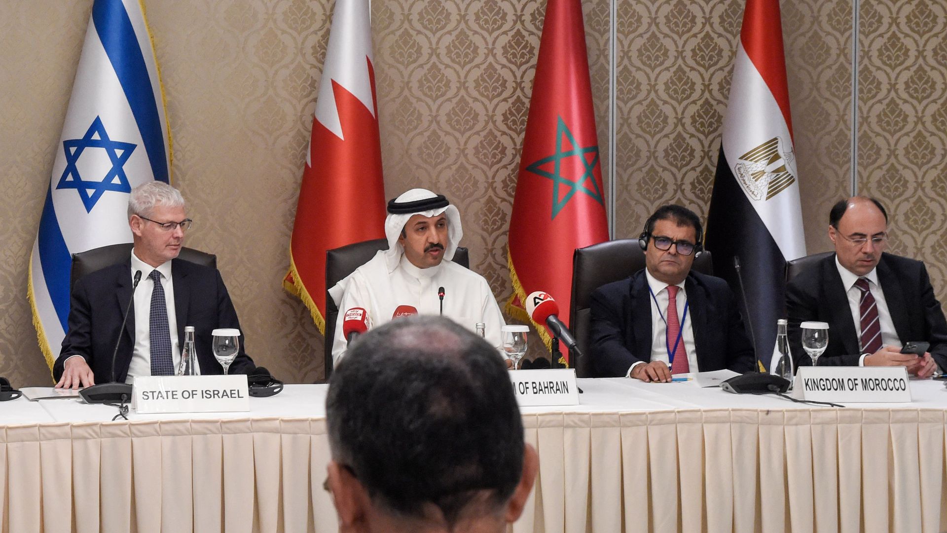 Representatives from Israel and several Arab countries meet for the Negev forum steering committee meeting in Bahrain on  June 27.