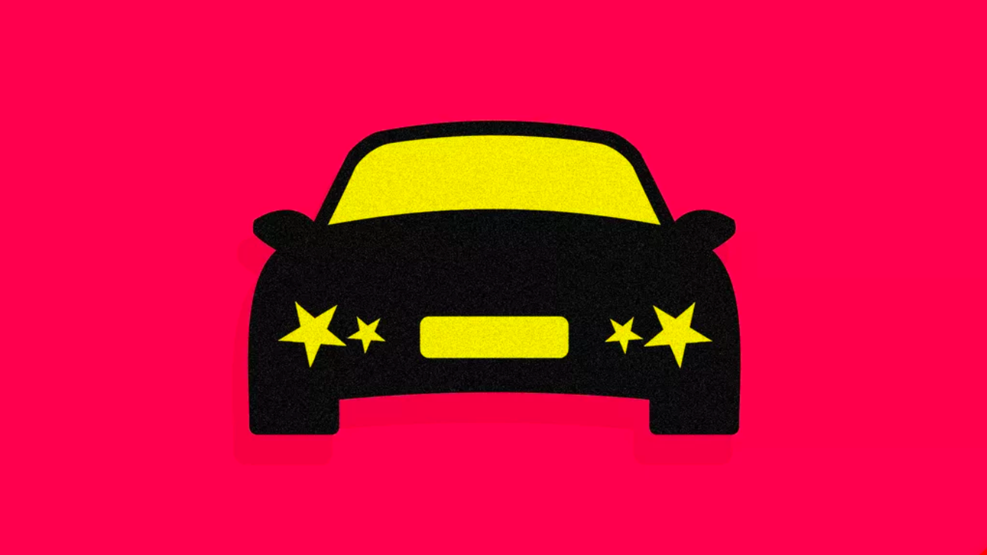 This illustration shows a car with headlines in the shape of stars.