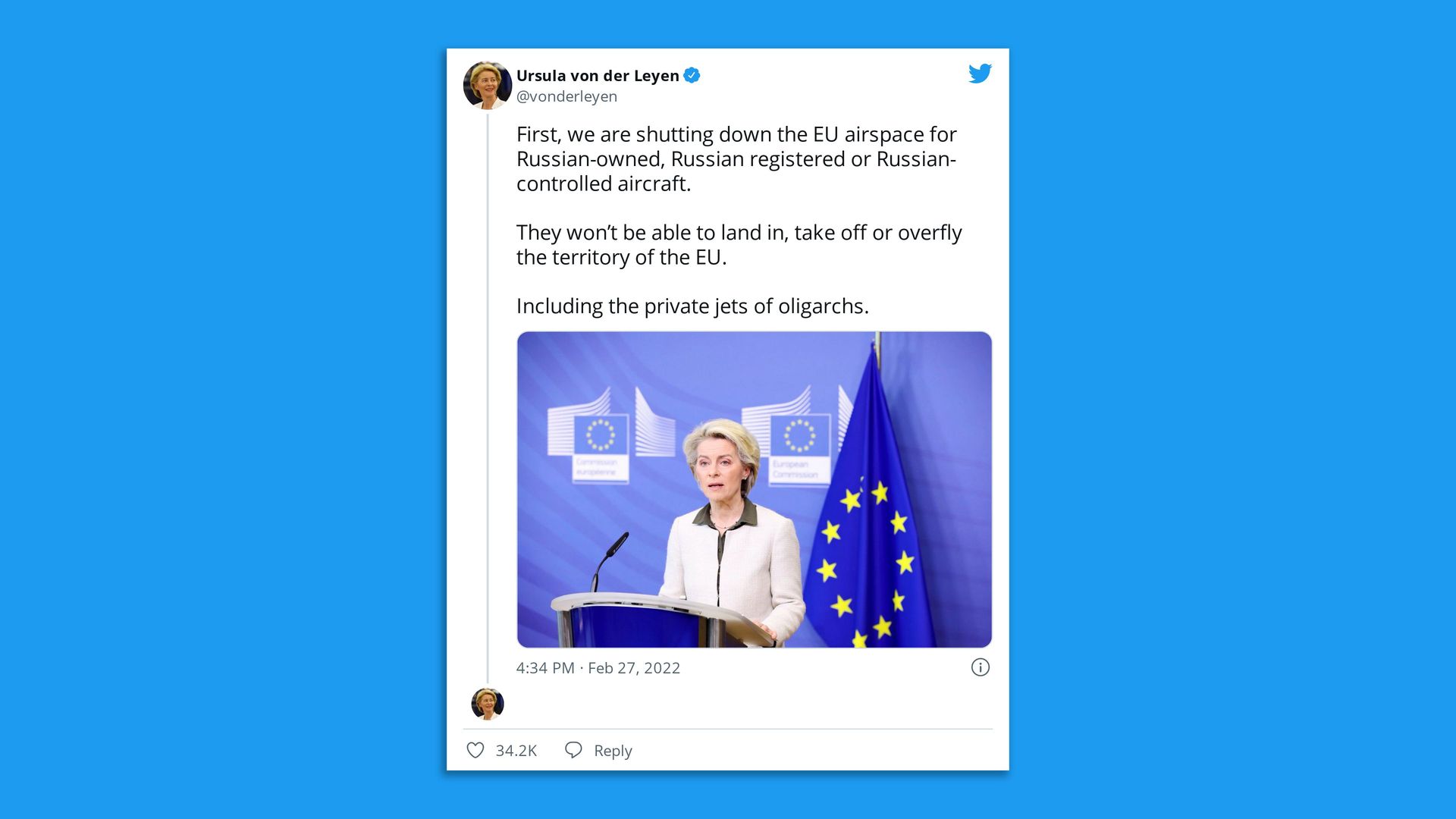 A tweet from the head of the European Union is seen.