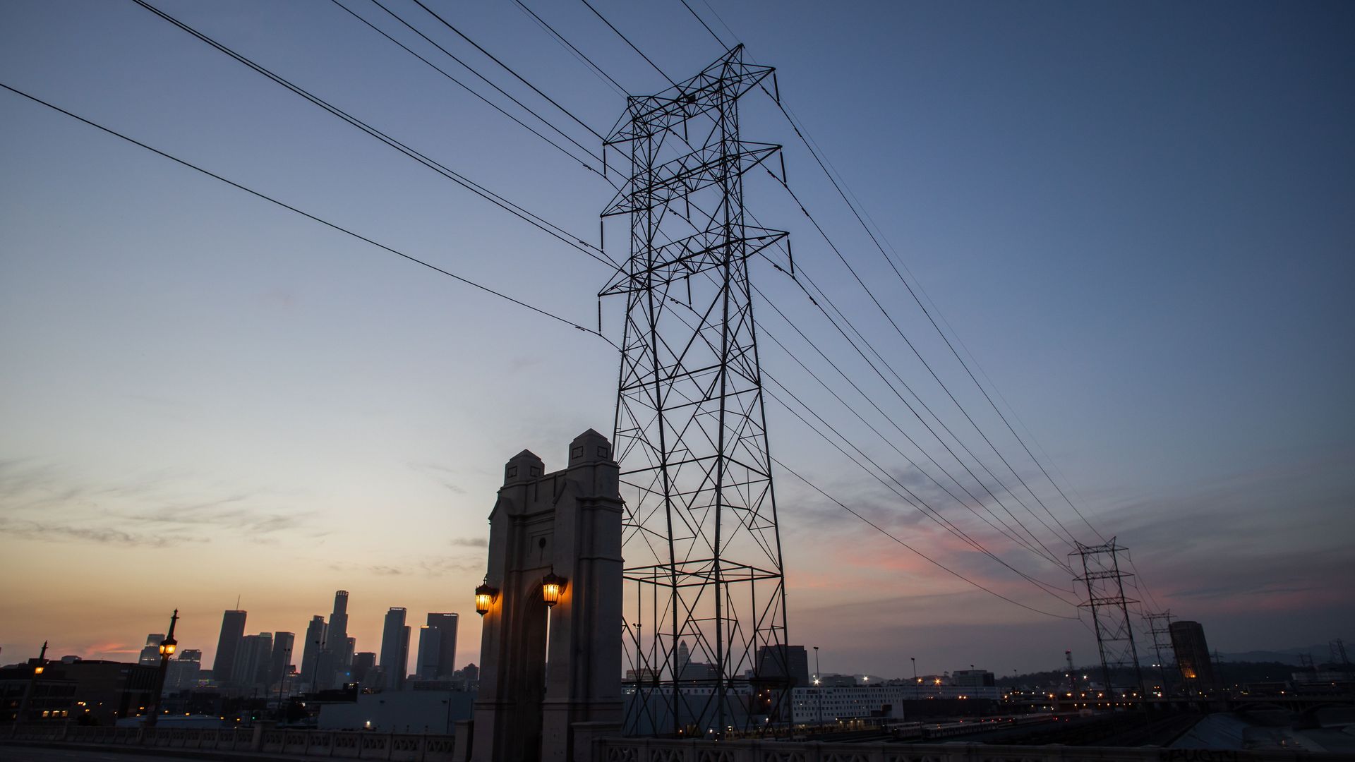A power line over the New York City skyline 