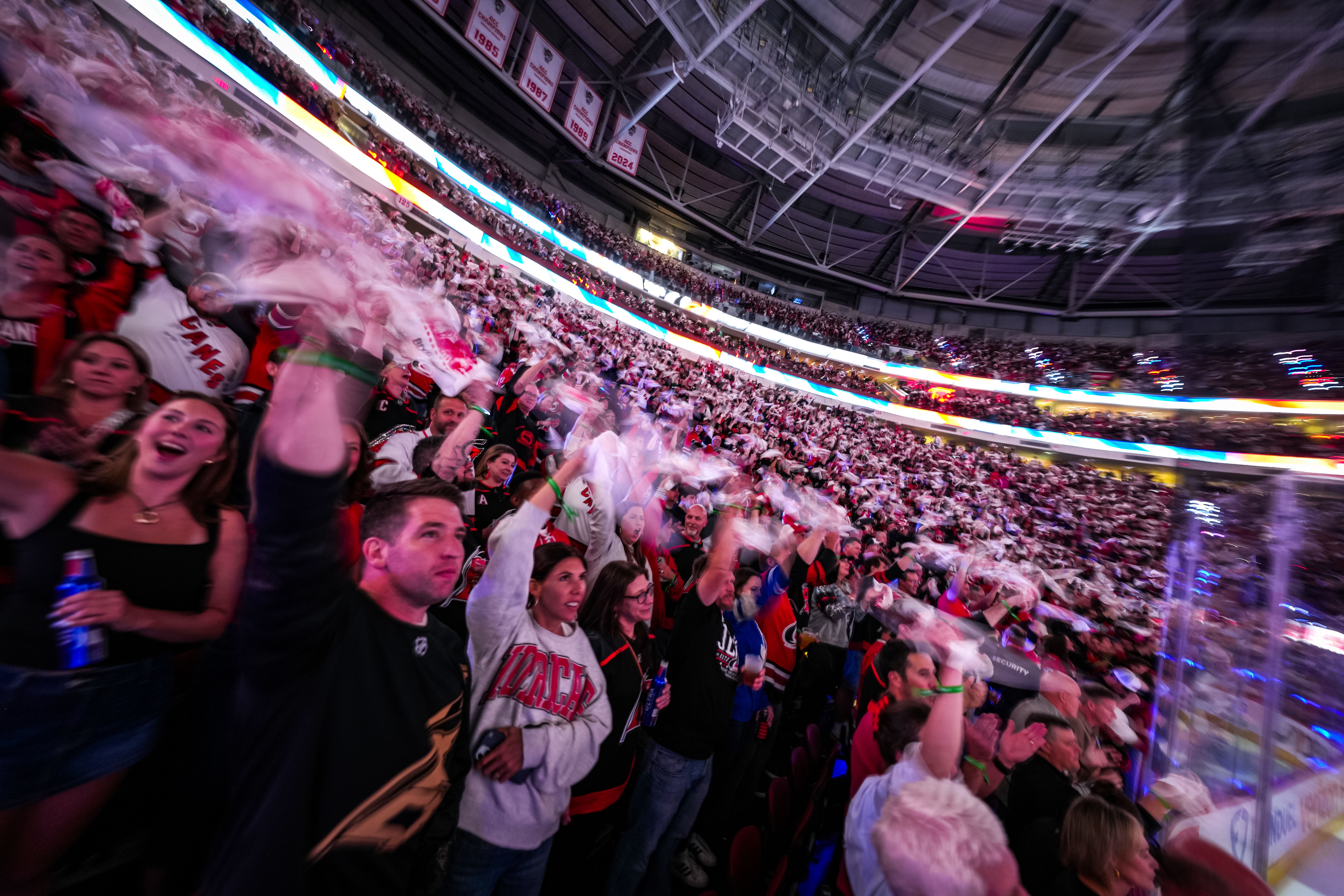 Carolina Hurricanes fans cheer in the Lenovo Center.