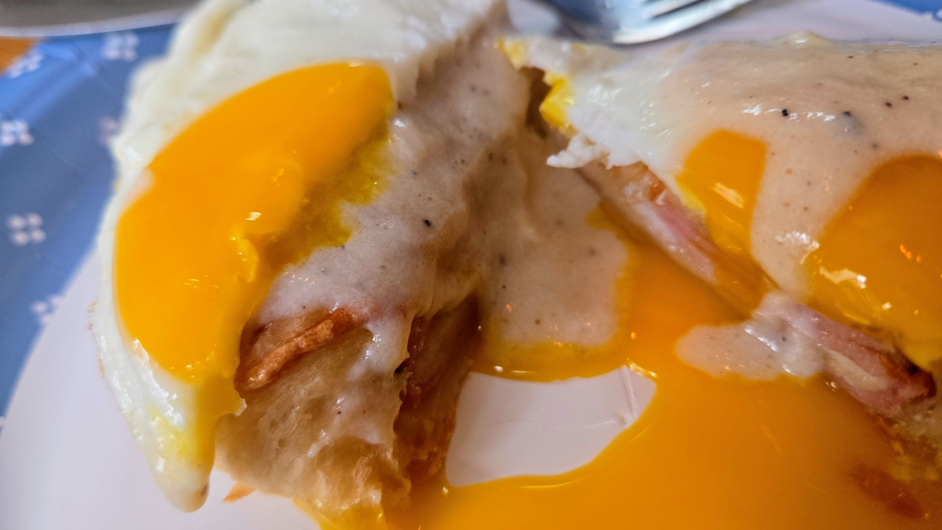 A croque madame sandwich