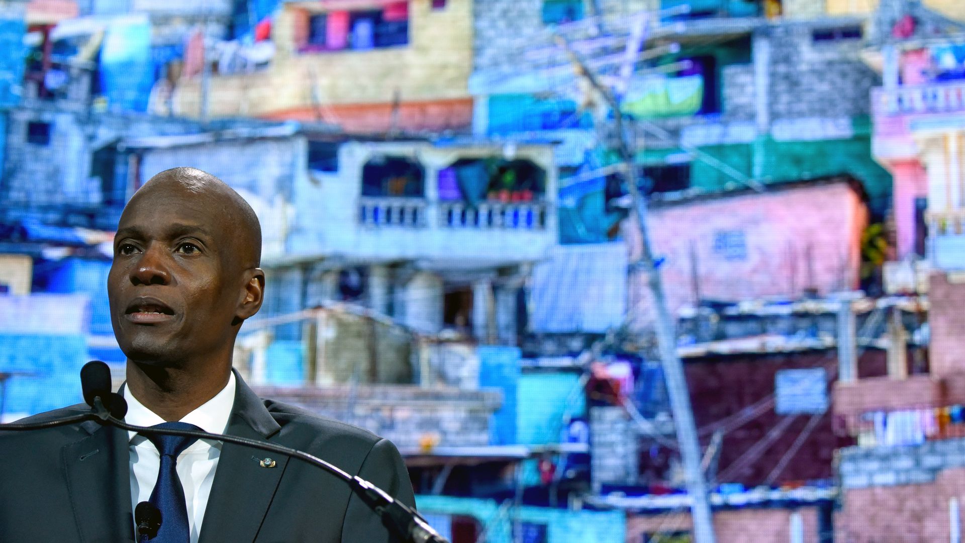 Haitian President Jovenel Moise is seen delivering a speech.