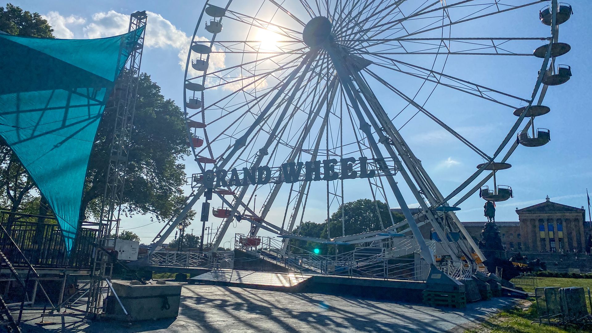 A ferris wheel outside of the Philadelphia Museum of Art.