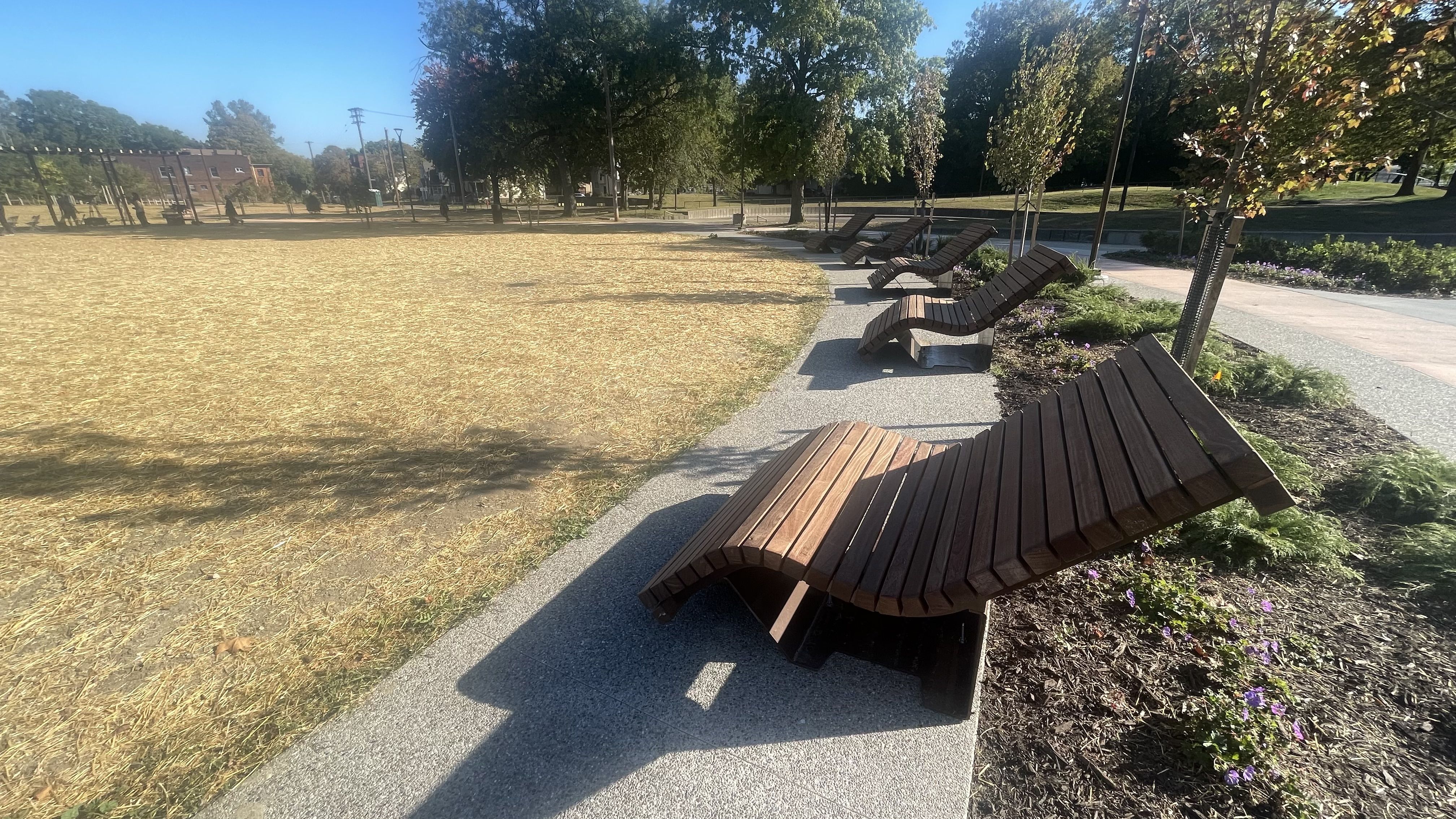 Loungers on a walkway 