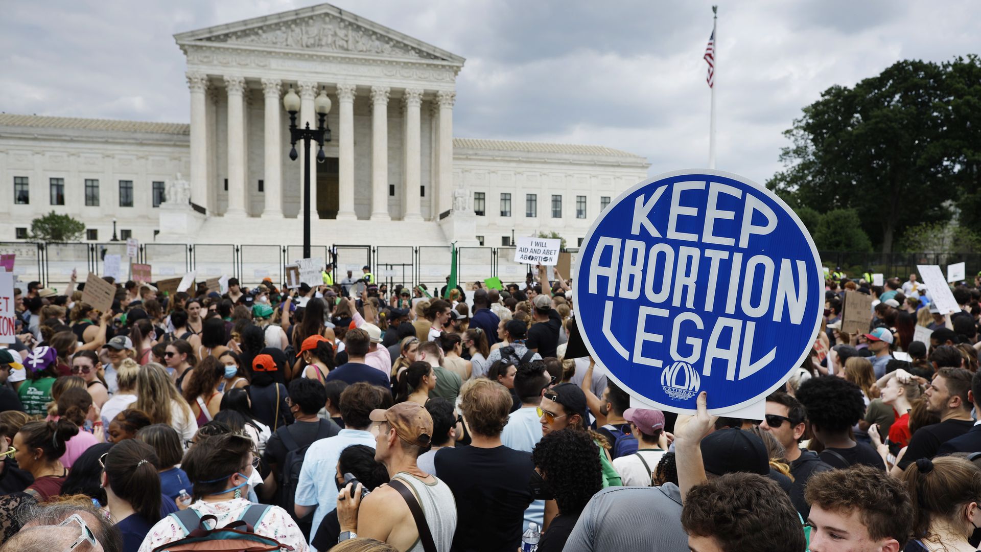 Thousands of abortion-rights activists gather in front of the U.S. Supreme Court after the Court announced a ruling in the Dobbs v Jackson Women's Health Organization case