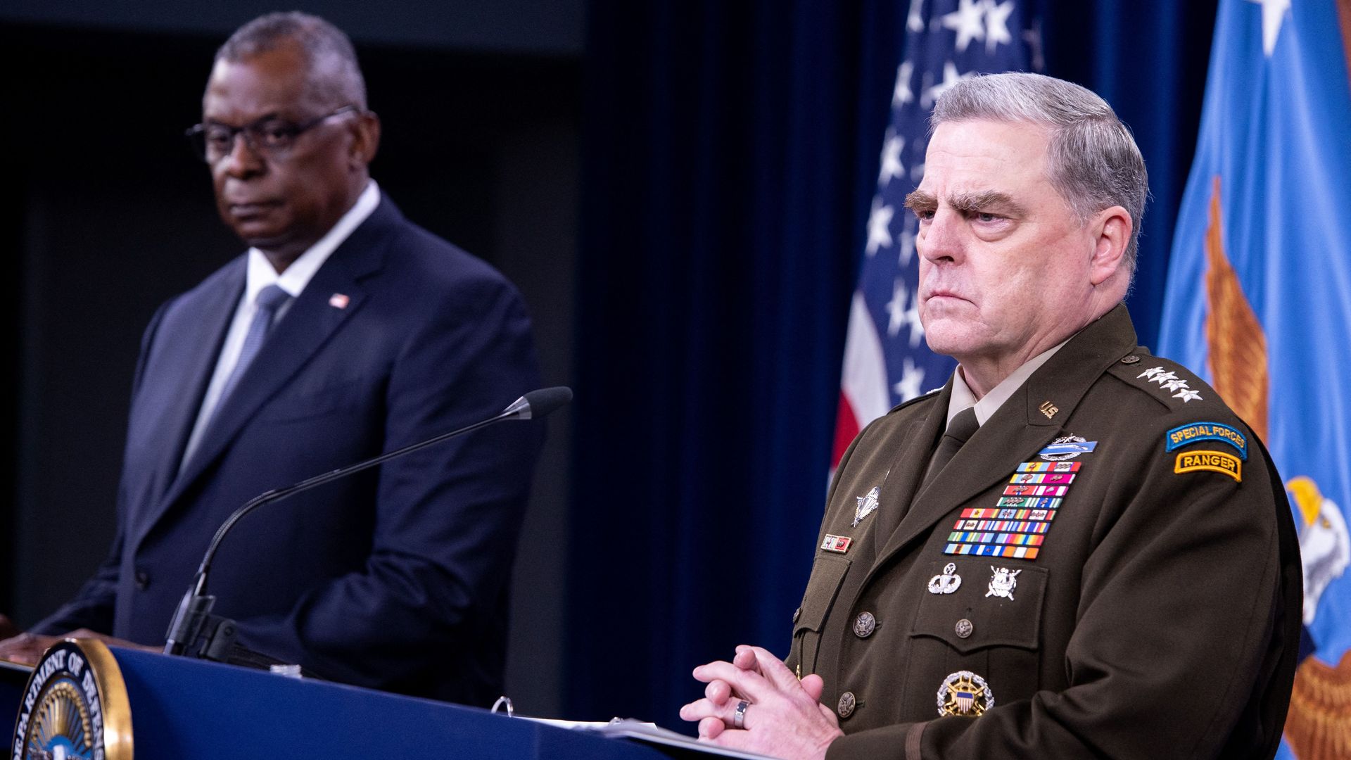 Secretary of Defense Lloyd Austin III and Army General Mark Milley (R), Chairman of the Joint Chiefs of Staff