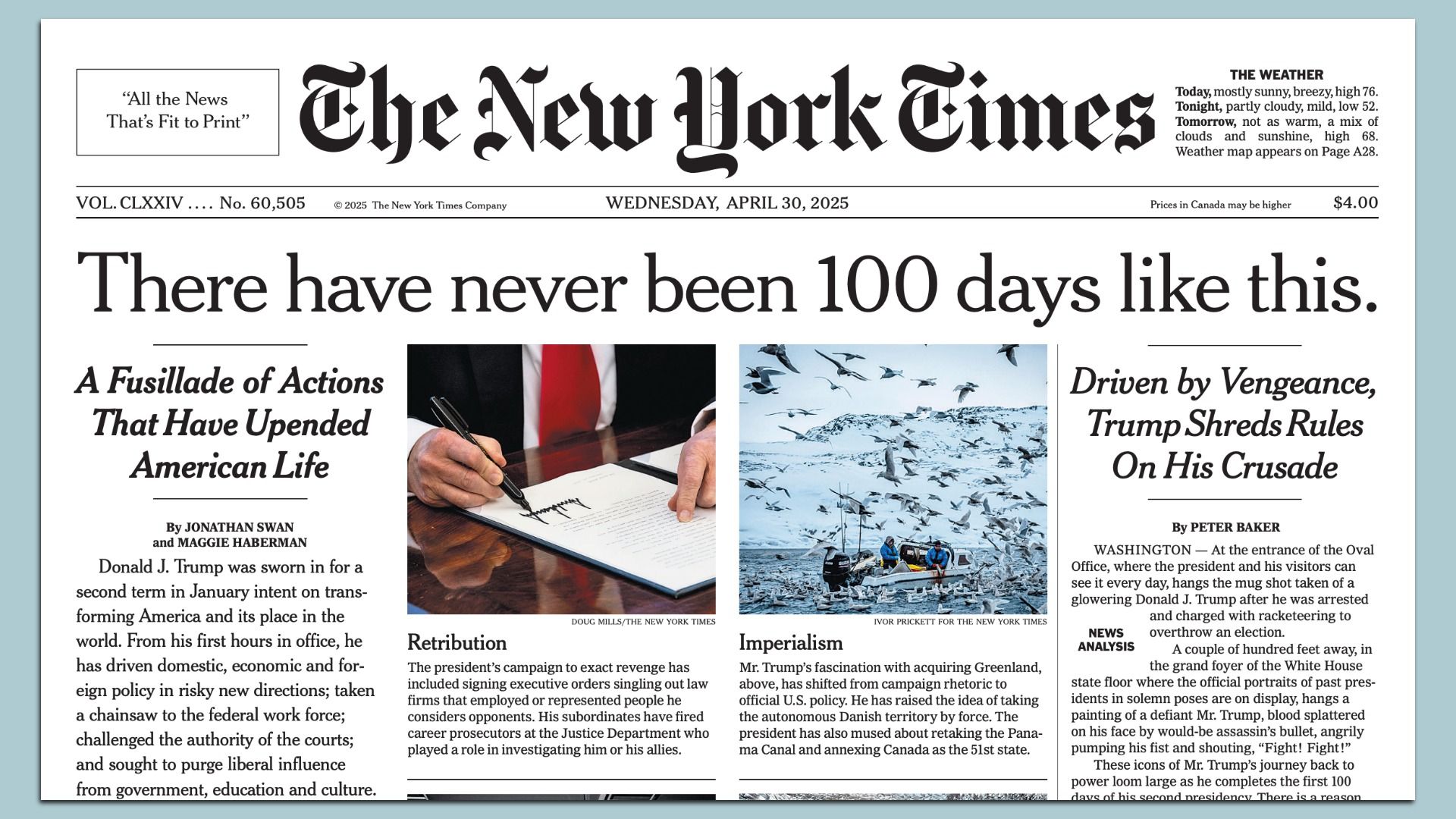 Today's New York Times front page.