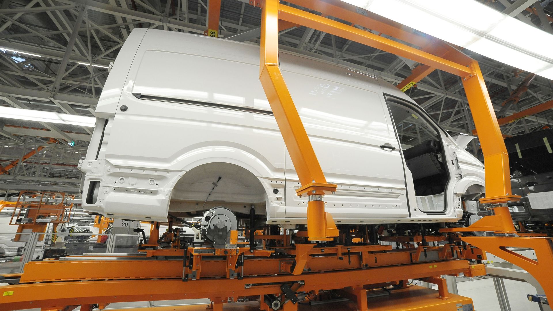 A Volkswagen van being made at a factory in Poland. 