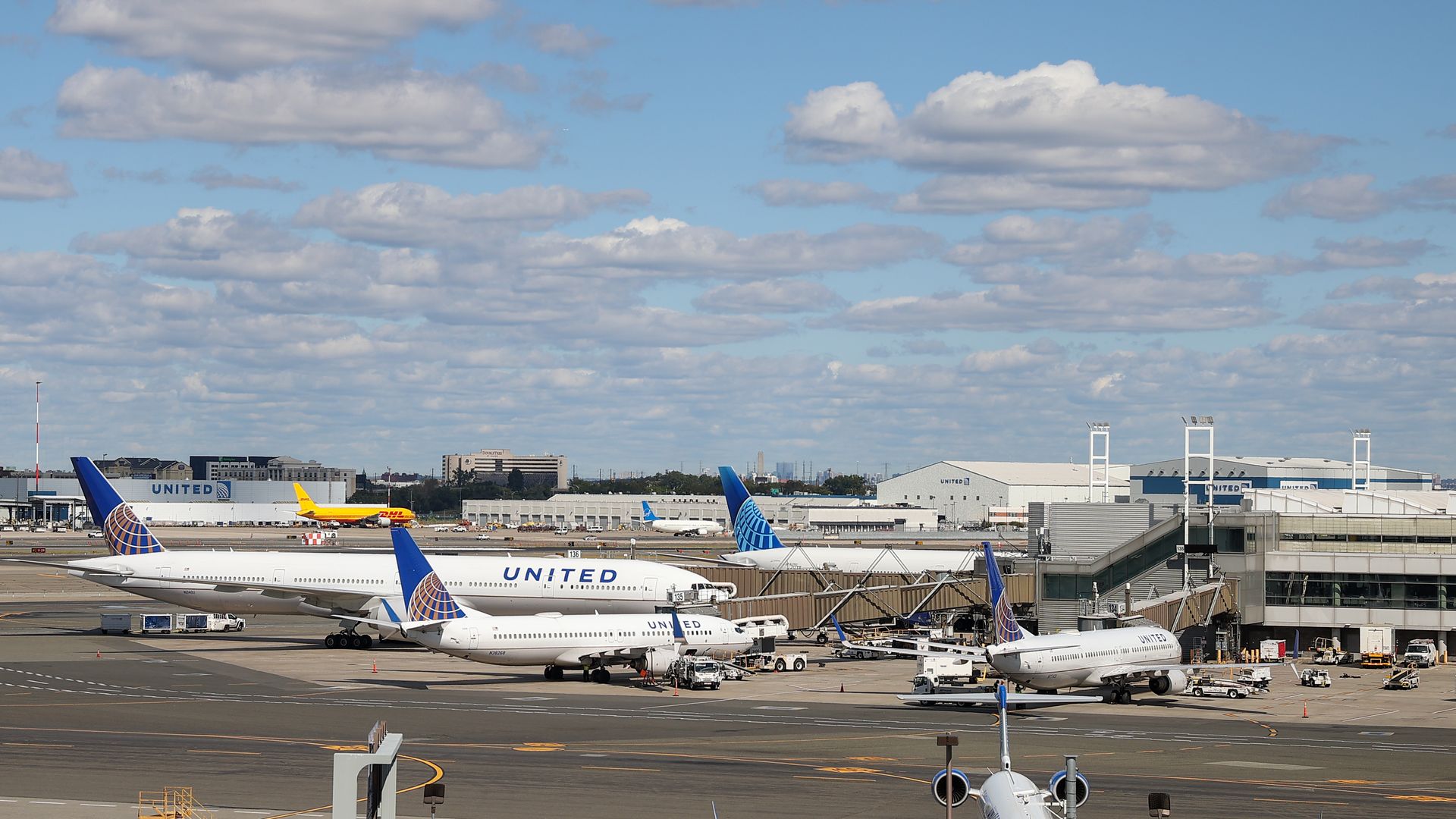 United Airlines planes are seen at Newark International Airport in New Jersey, United States on September 29, 2021. 