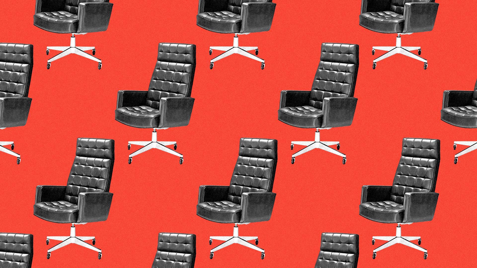 A bunch of swivel chairs with a red background