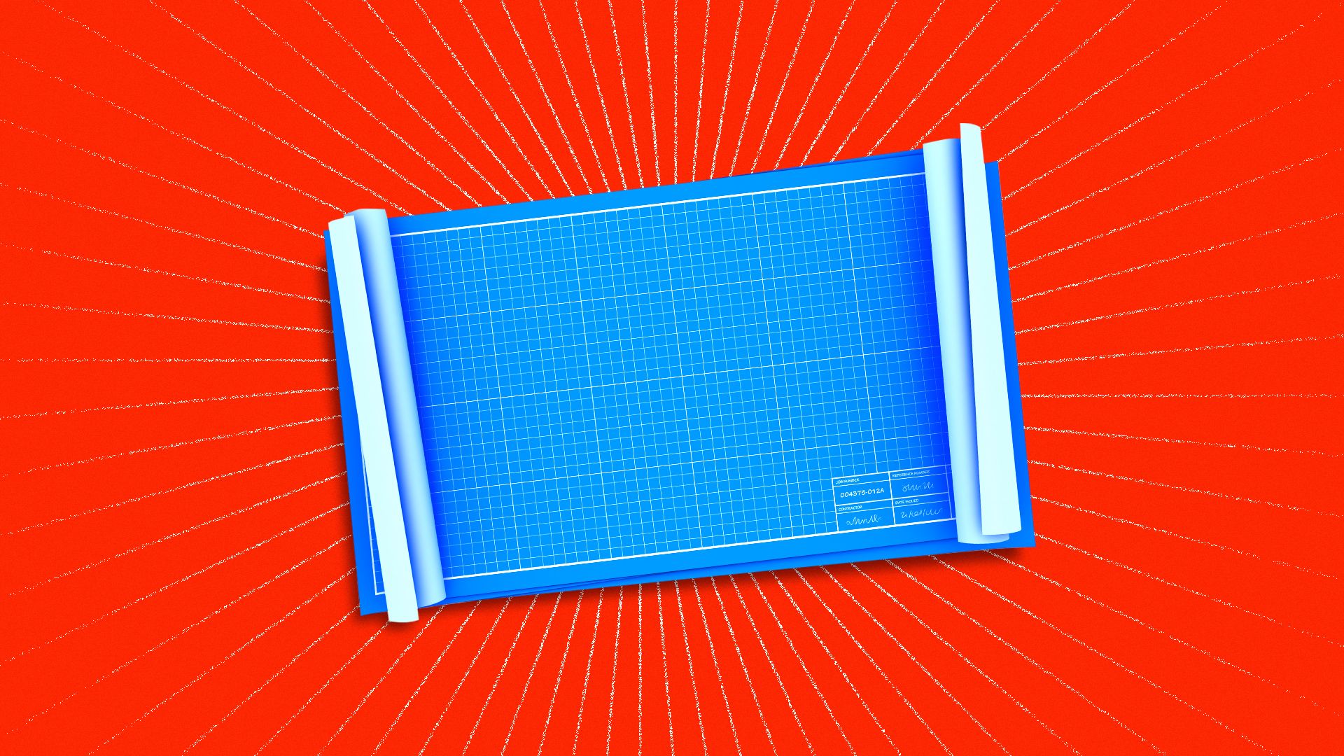 Illustration of an empty blueprint surrounded by God rays.  