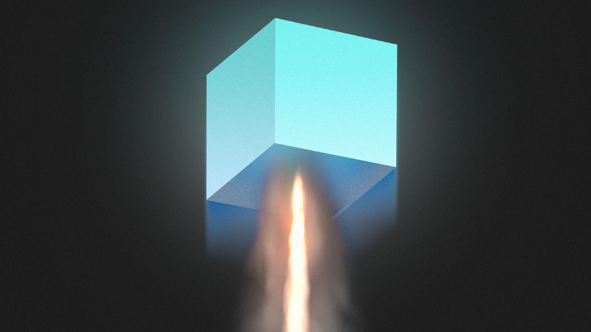 Illustration of a glowing cube rocketing upward