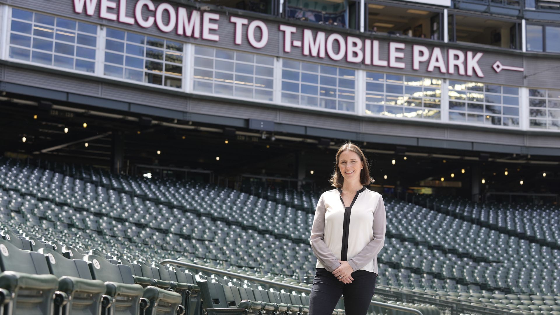 Photo of Catie Griggs, Seattle Mariners' president of business operations, inside of T-Mobile Park.