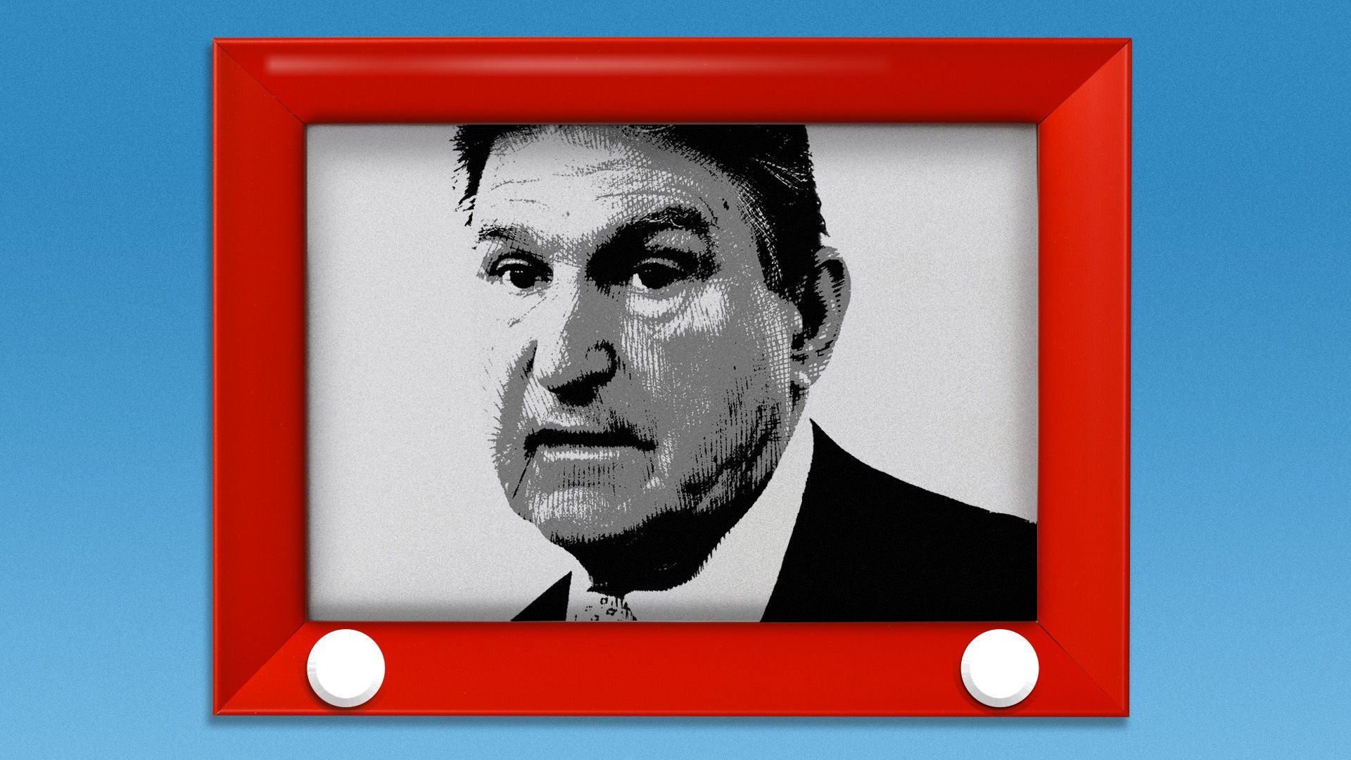 Illustration of Senator Joe Manchin as an etch-a-sketch image