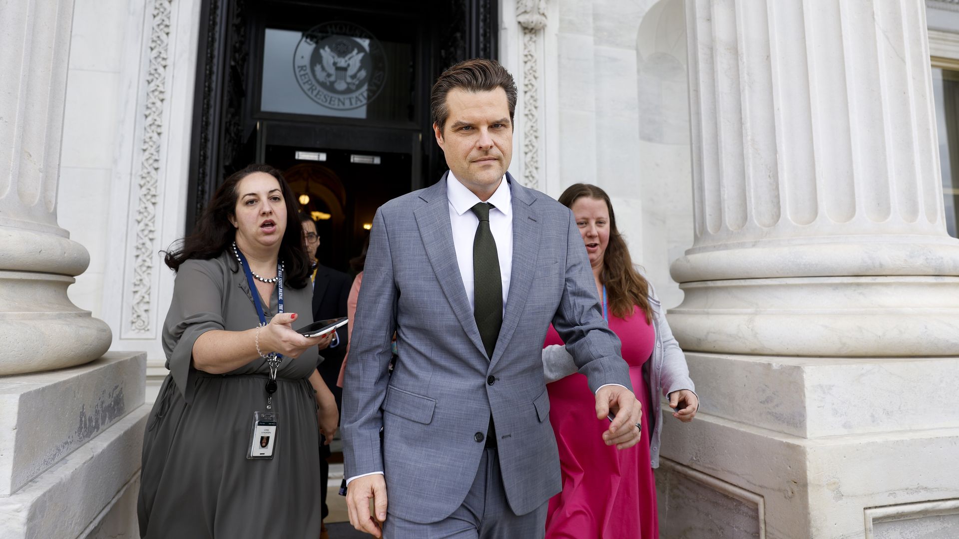 WASHINGTON, DC - SEPTEMBER 29: Rep. Matt Gaetz (R-FL) departs from the U.S. Capitol Building on September 29, 2023 in Washington, DC. The House of Representatives failed to pass a temporary funding bill to avert a government shutdown, with 21 Republicans joining Democrats in defiance of U.S. Speaker