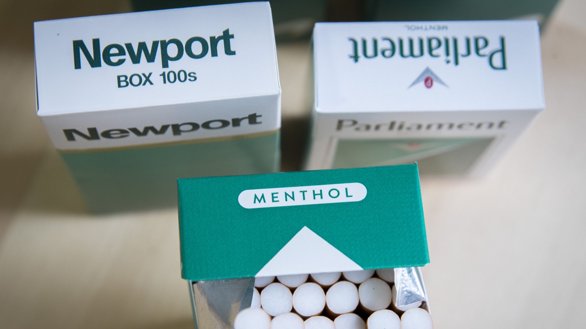 packs of menthol cigarettes sit on a table