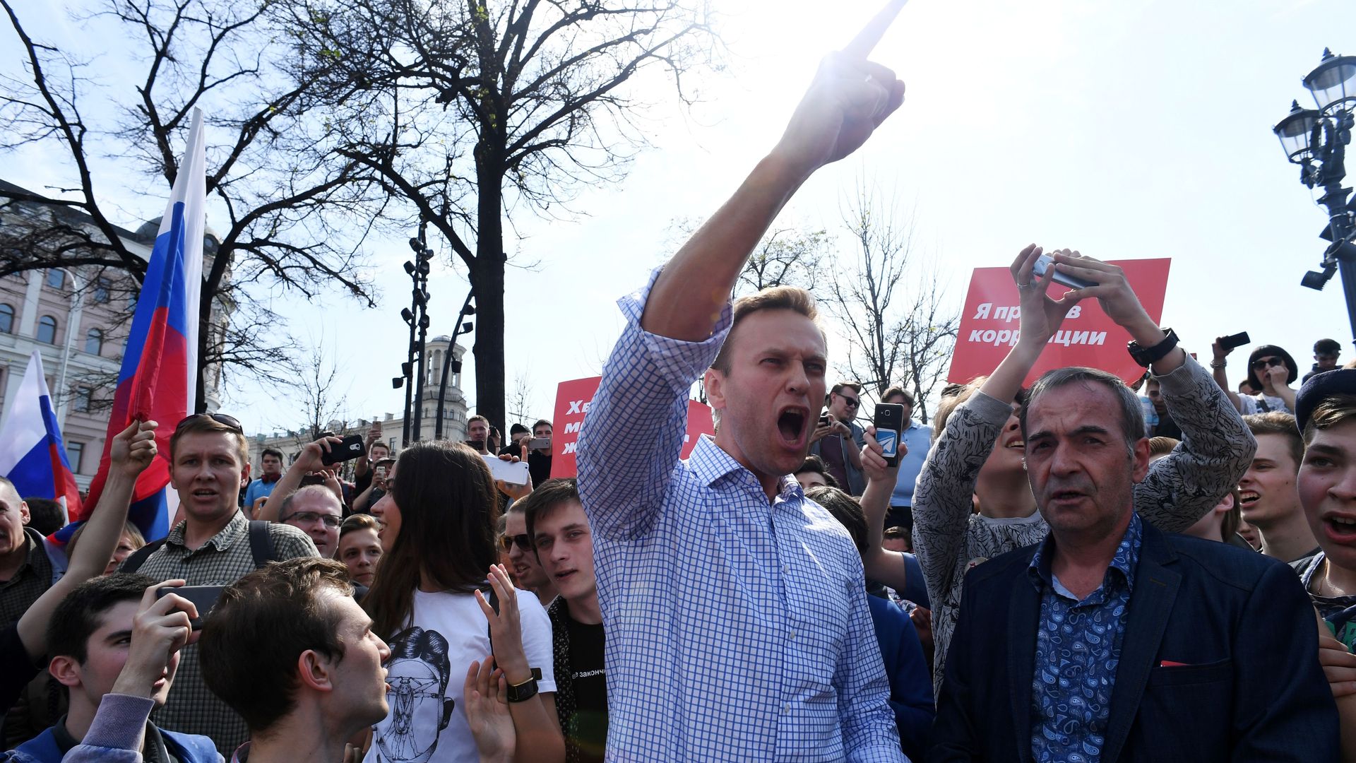 Alexei Navalny leading a protest